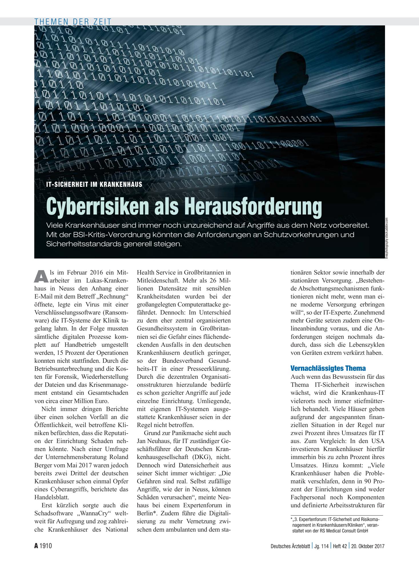 Vorschauseite 1: IT-Sicherheit im Krankenhaus: Cyberrisiken als Herausforderung – Deutsches Ärzteblatt