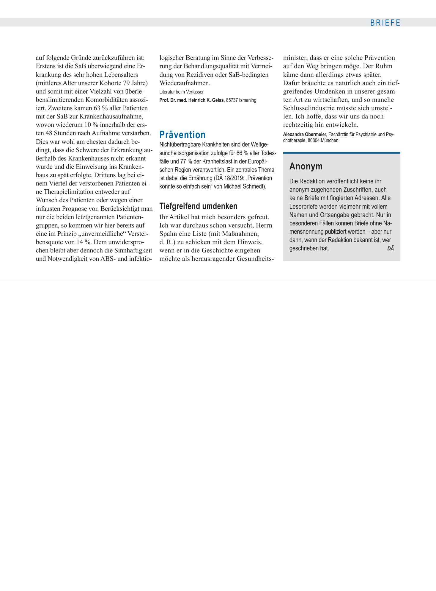Vorschauseite 1: Prävention: Tiefgreifend umdenken – Deutsches Ärzteblatt