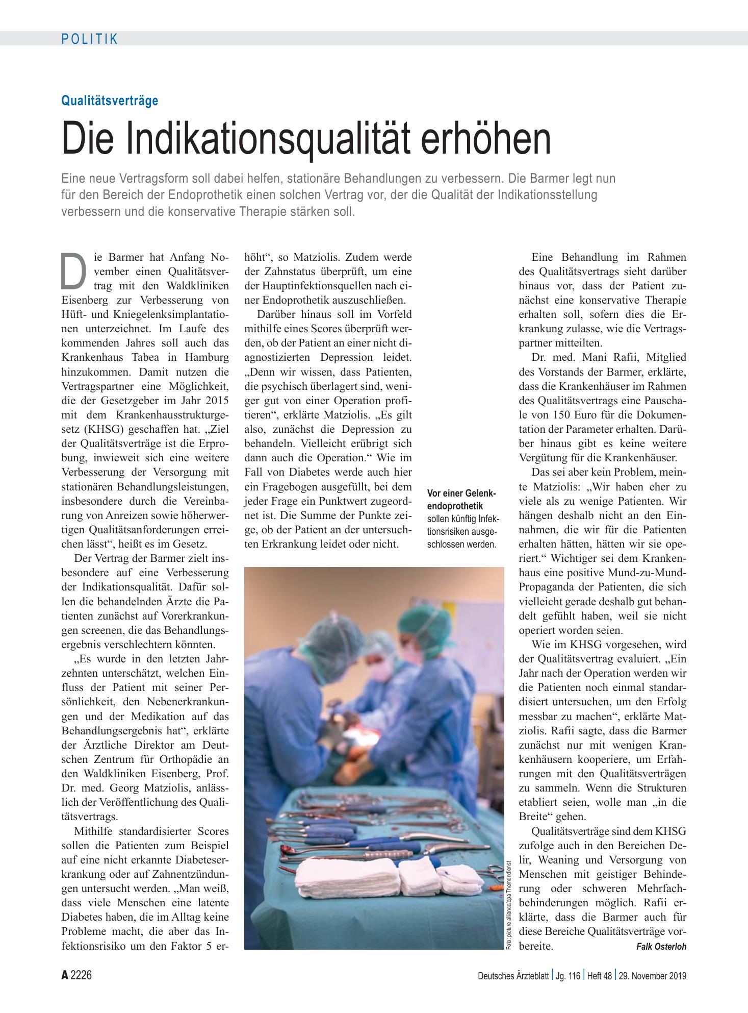 Vorschauseite 1: Qualitätsverträge: Die Indikationsqualität erhöhen – Deutsches Ärzteblatt
