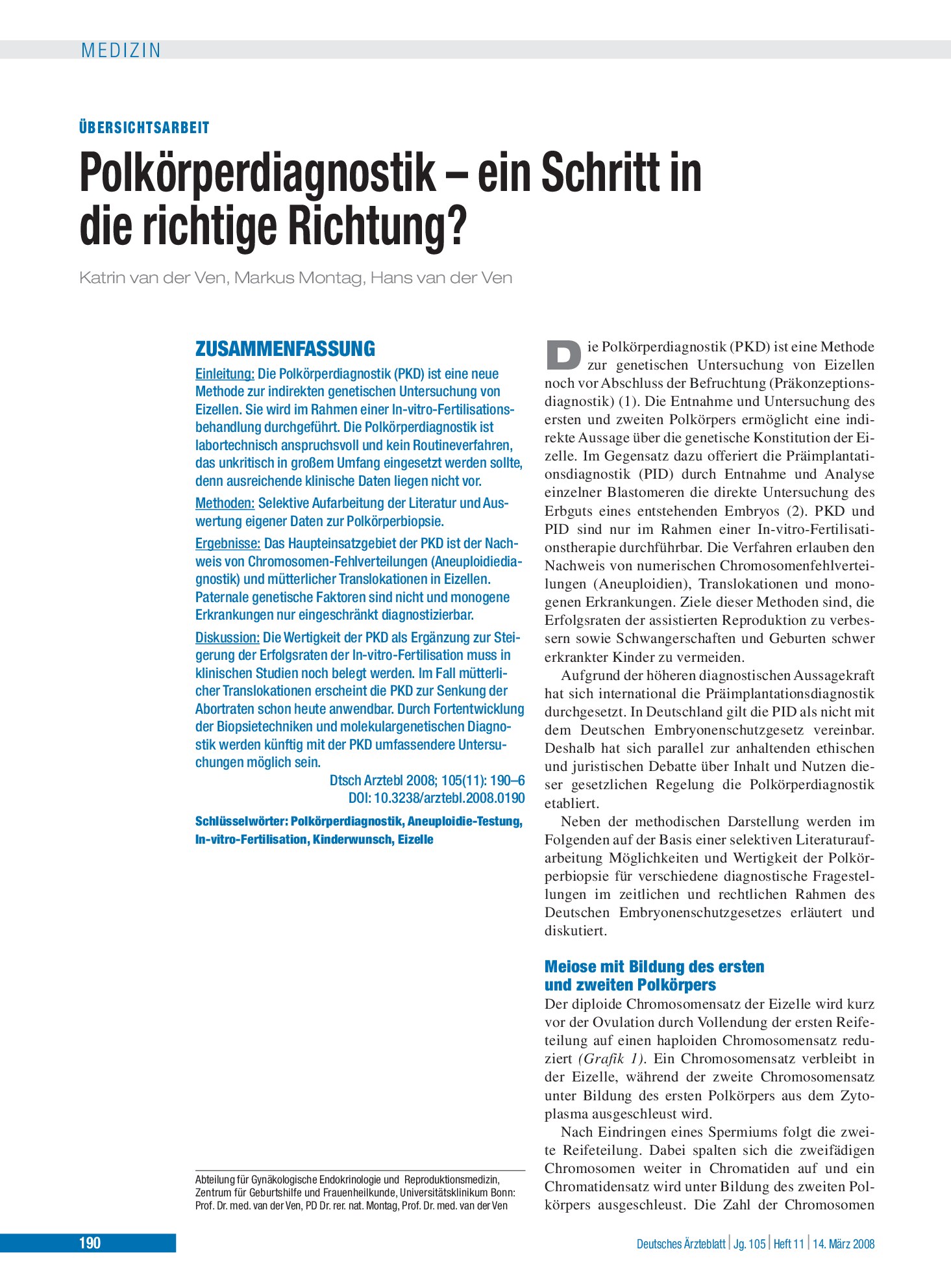 Vorschauseite 1: Polkörperdiagnostik – ein Schritt in die richtige Richtung? – Deutsches Ärzteblatt