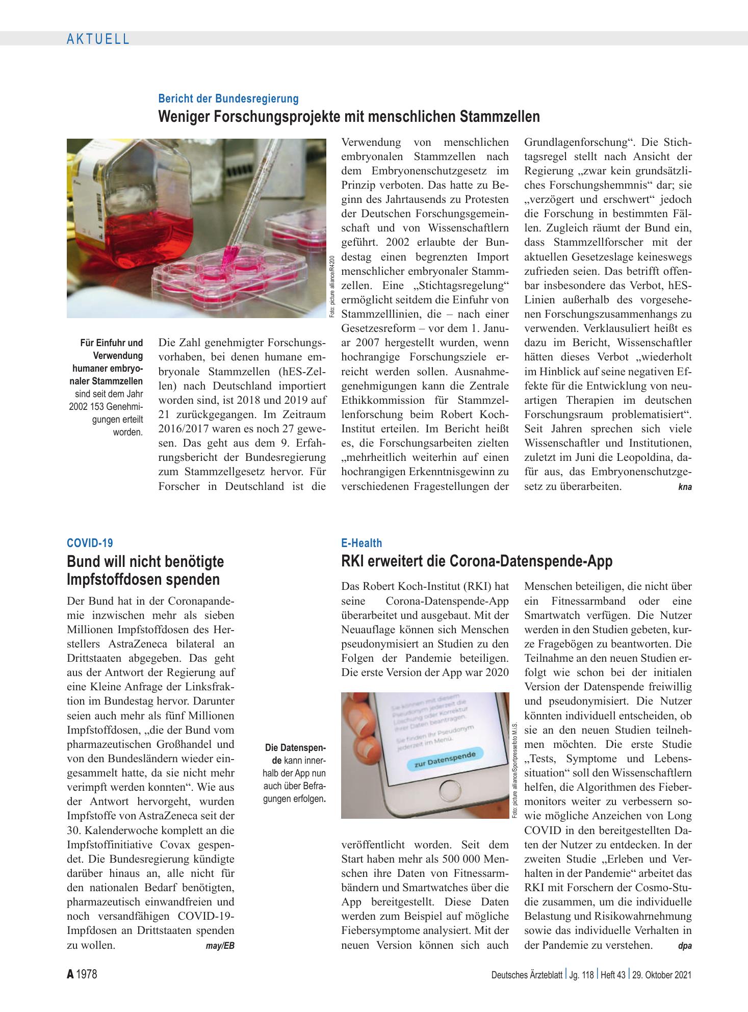 Vorschauseite 1: E-Health: RKI erweitert die Corona-Datenspende-App – Deutsches Ärzteblatt