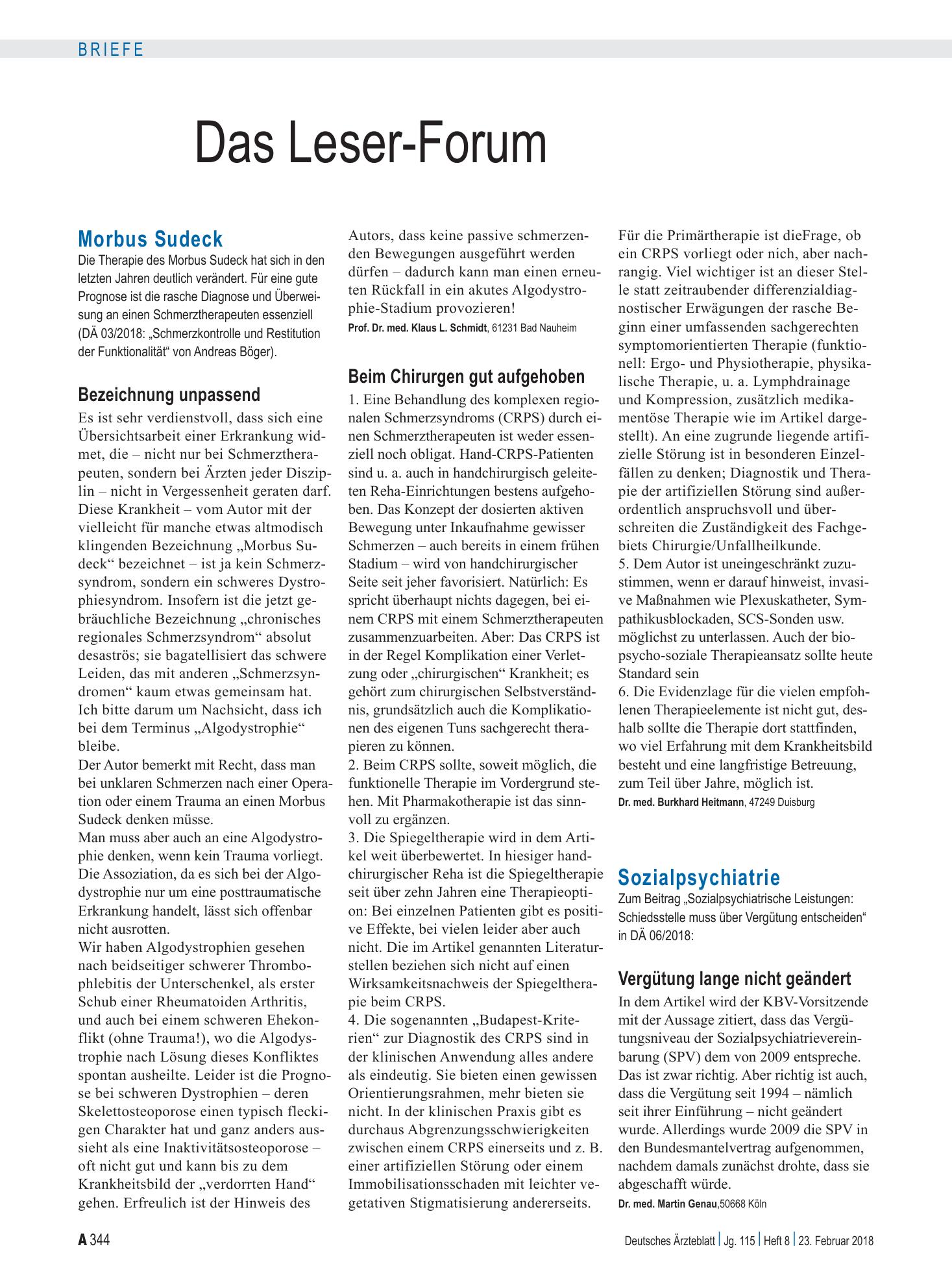 Vorschauseite 1: Morbus Sudeck: Bezeichnung unpassend – Deutsches Ärzteblatt
