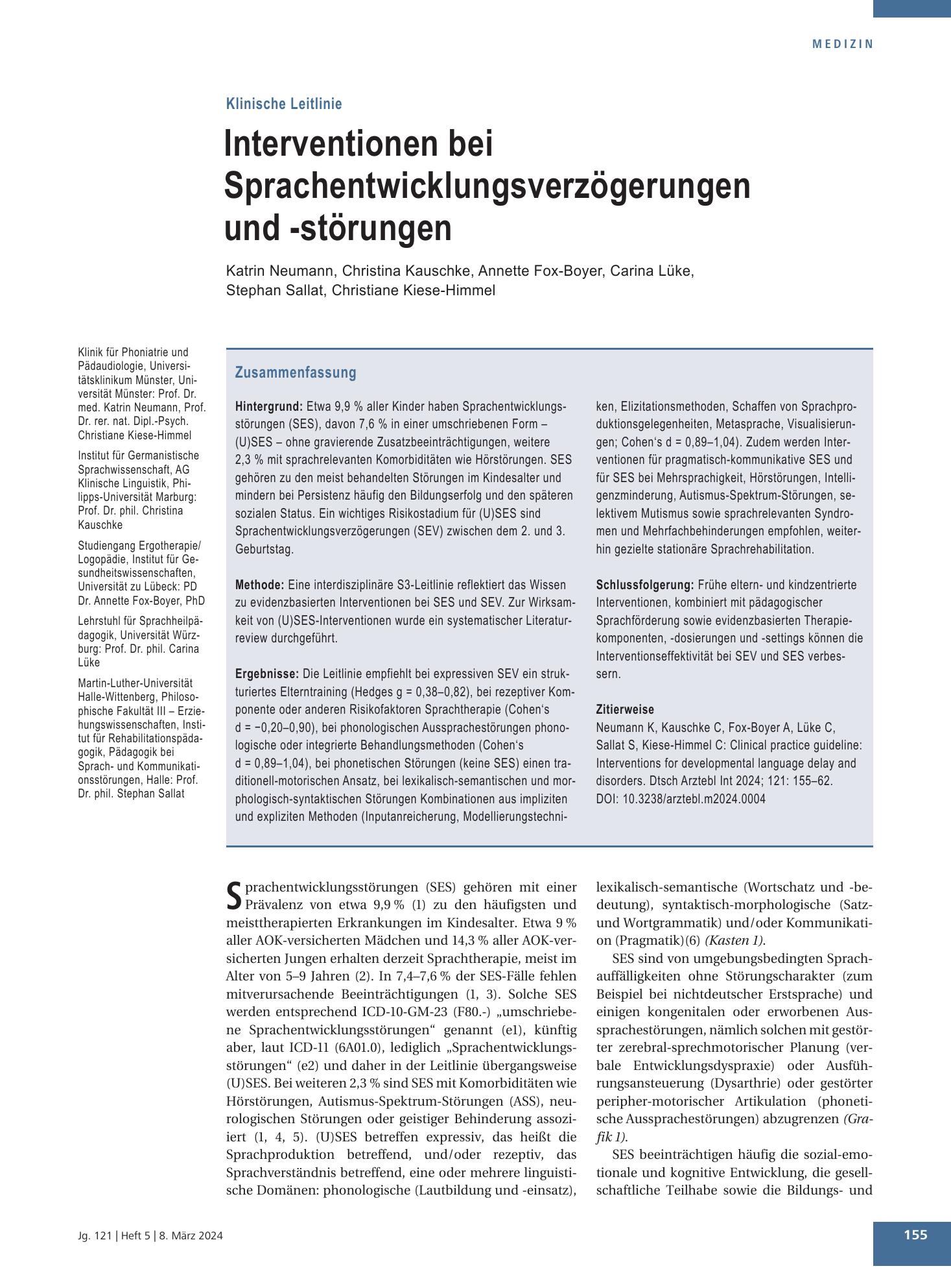 Vorschauseite 1: Interventionen bei Sprachentwicklungsverzögerungen und -störungen – Deutsches Ärzteblatt
