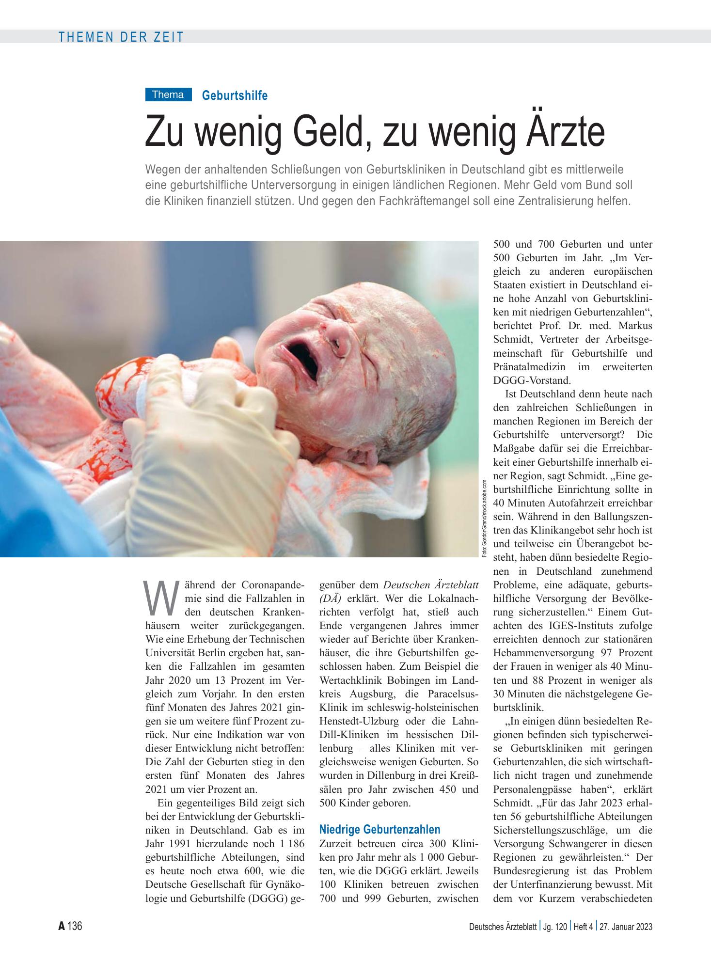 Vorschauseite 1: Geburtshilfe: Zu wenig Geld, zu wenig Ärzte – Deutsches Ärzteblatt
