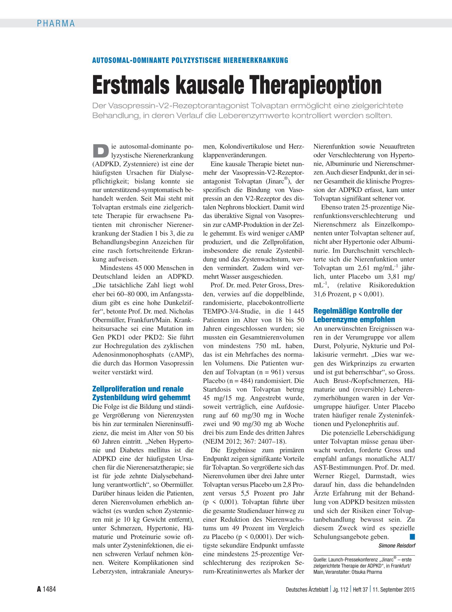 Vorschauseite 1: Autosomal-dominante polyzystische Nierenerkrankung: Erstmals kausale Therapieoption – Deutsches Ärzteblatt