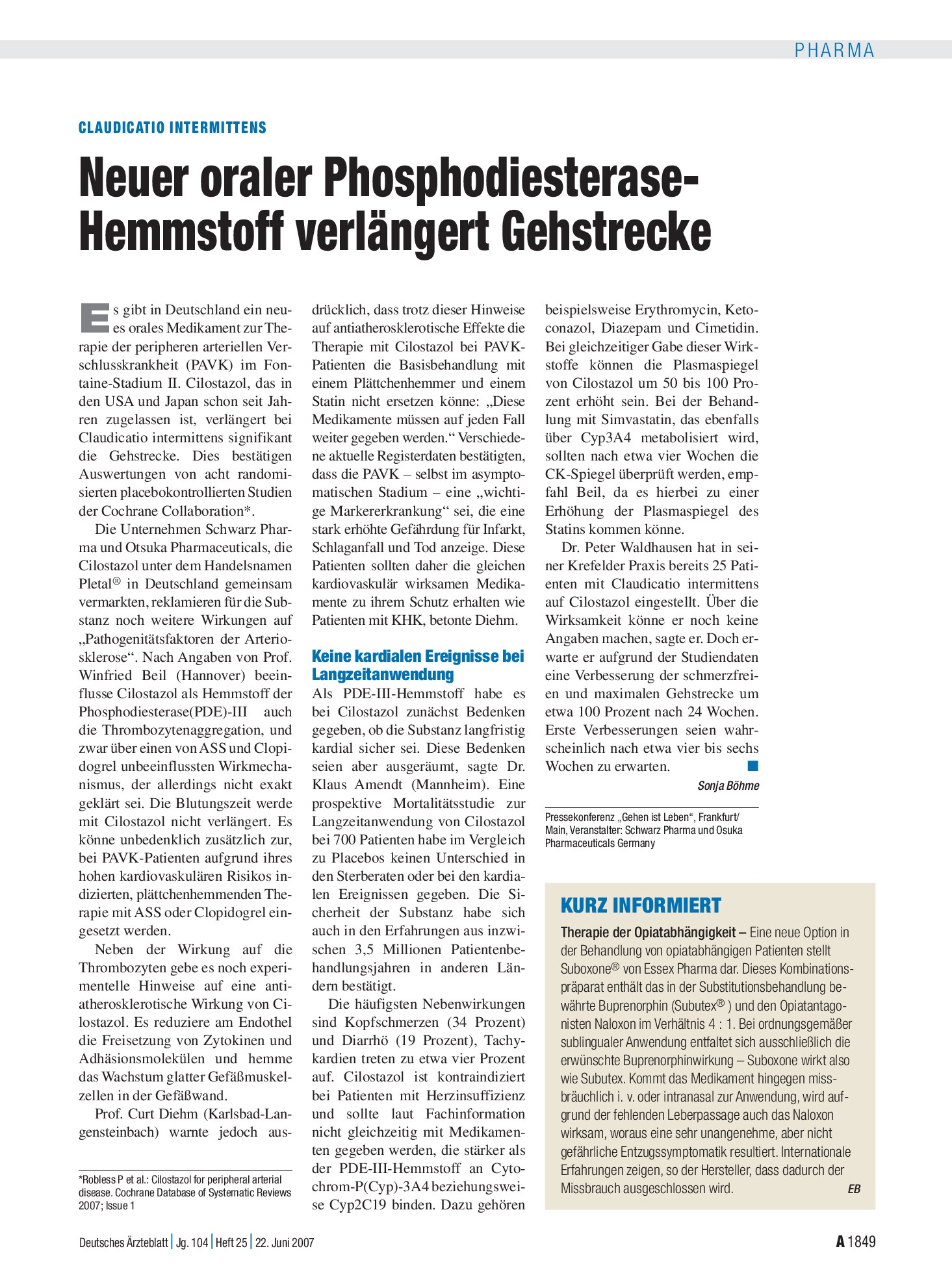 Vorschauseite 1: KURZ INFORMIERT – Deutsches Ärzteblatt