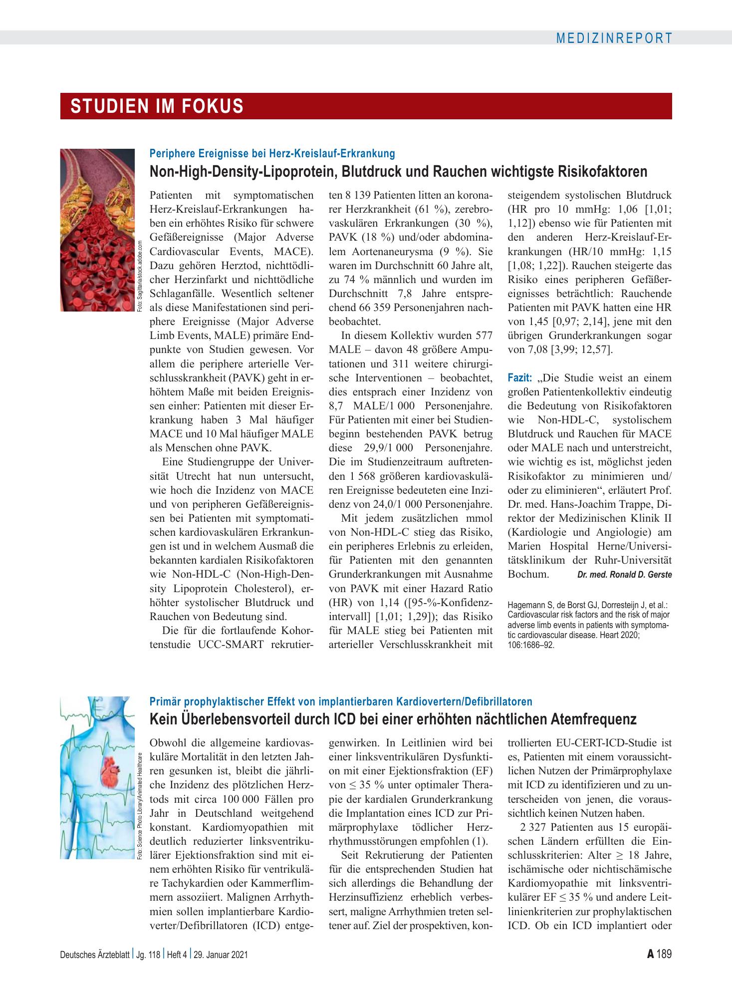 Vorschauseite 1: Periphere Ereignisse bei Herz-Kreislauf-Erkrankung: Non-High-Density-Lipoprotein, Blutdruck und Rauchen wichtigste Risikofaktoren – Deutsches Ärzteblatt