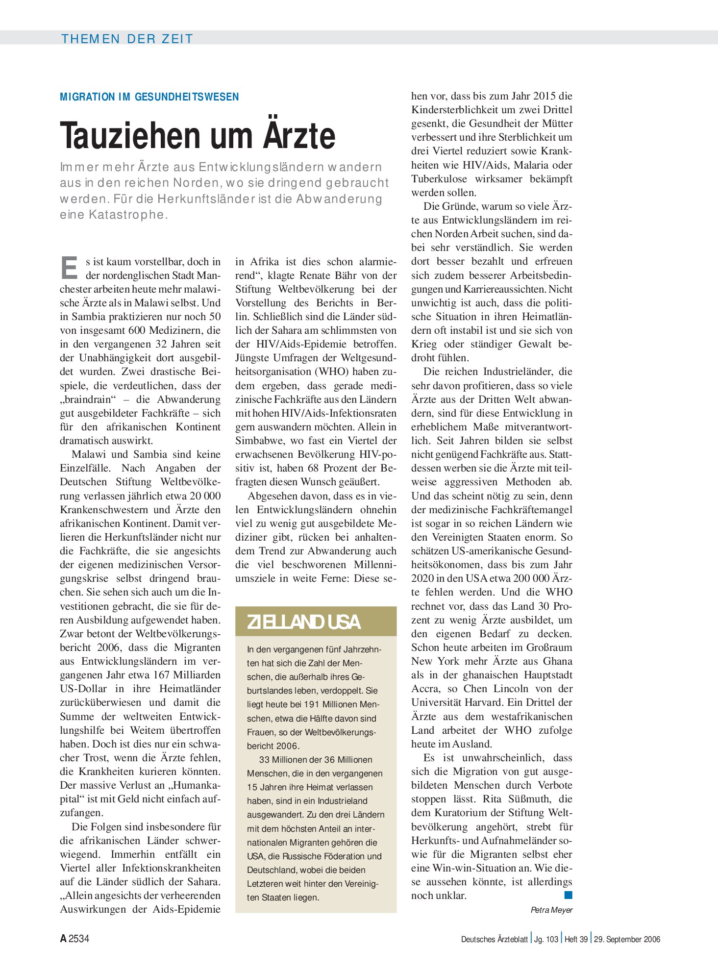 Vorschauseite 1: Migration im Gesundheitswesen: Tauziehen um Ärzte – Deutsches Ärzteblatt