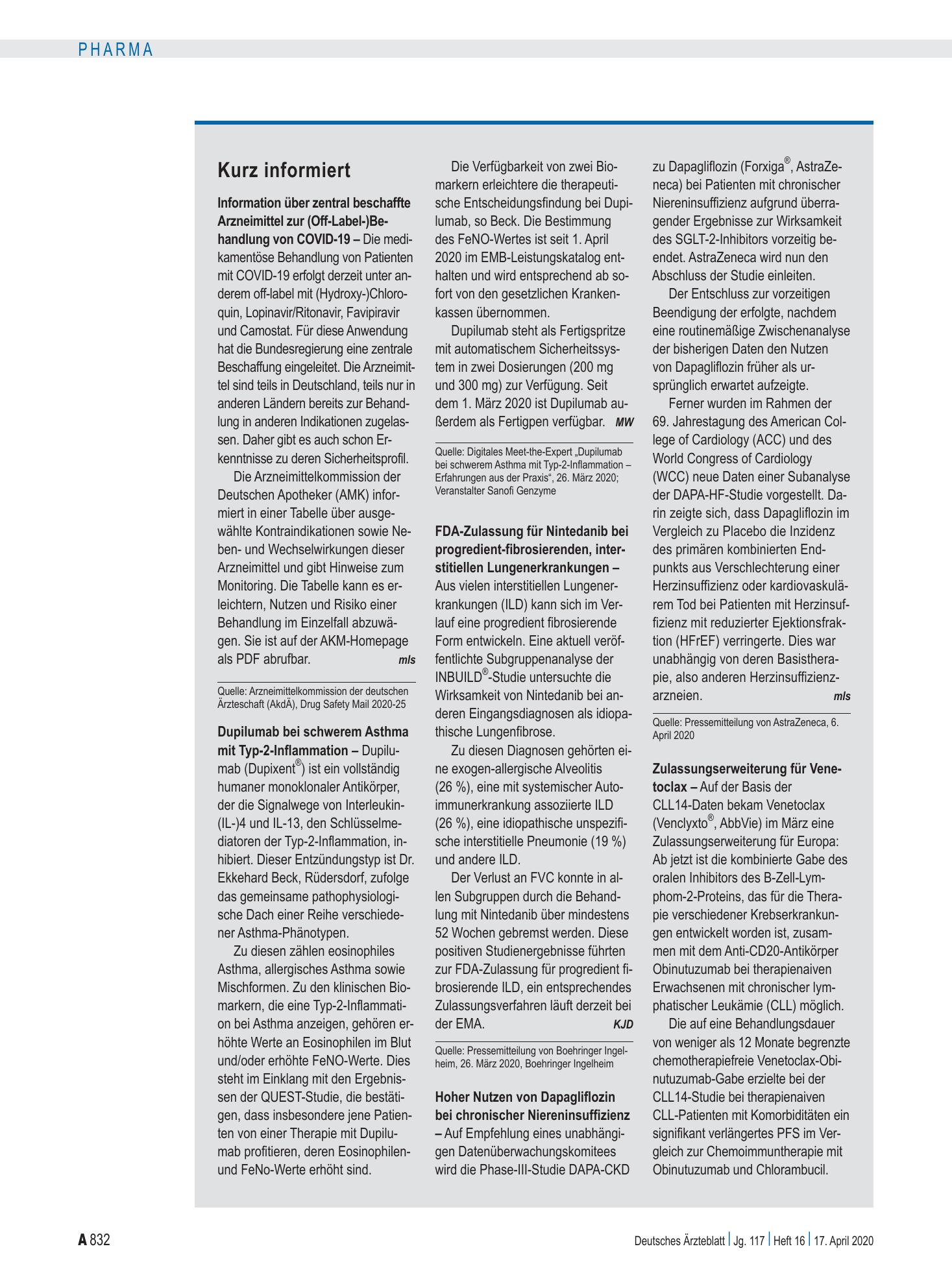 Vorschauseite 1: Kurz informiert – Deutsches Ärzteblatt