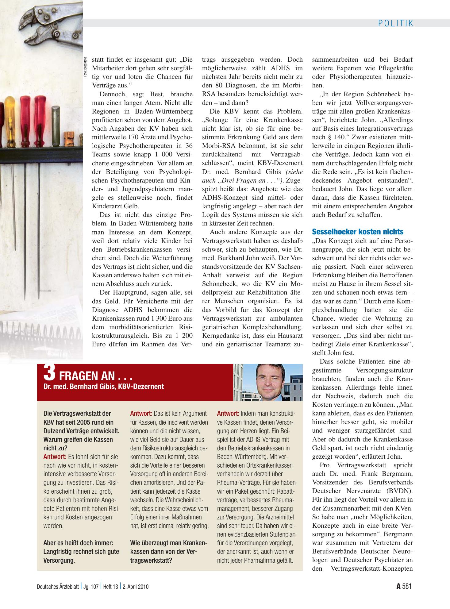 Vorschauseite 1: 3 Fragen an . . . Dr. med. Bernhard Gibis, KBV-Dezernent – Deutsches Ärzteblatt