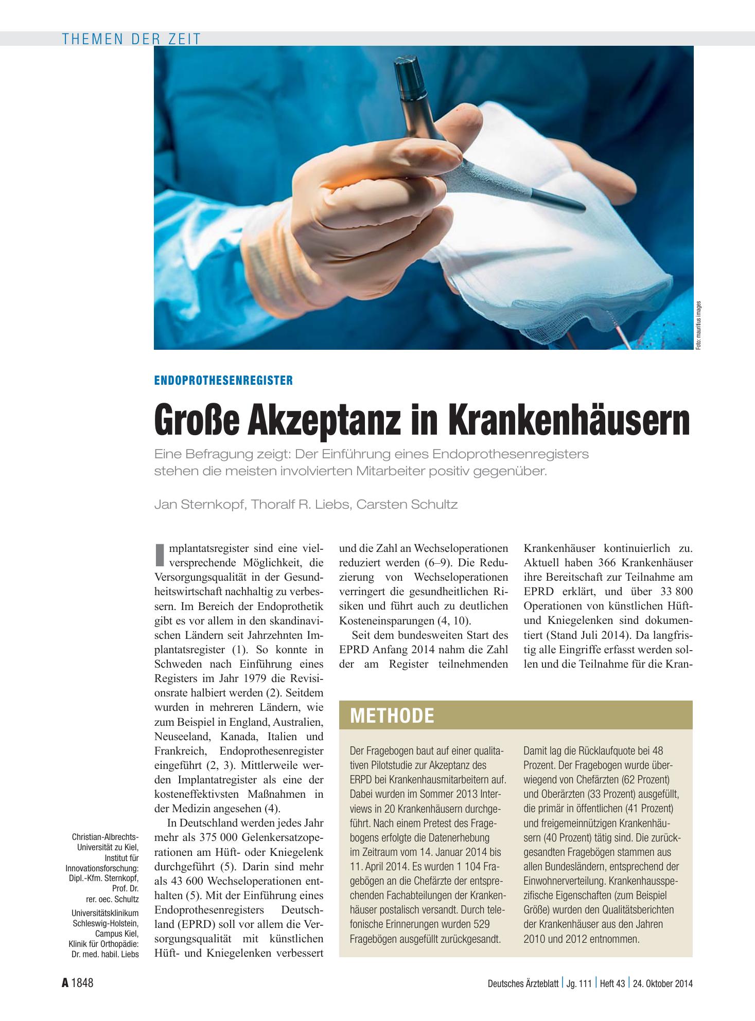 Vorschauseite 1: Endoprothesenregister: Große Akzeptanz in Krankenhäusern – Deutsches Ärzteblatt