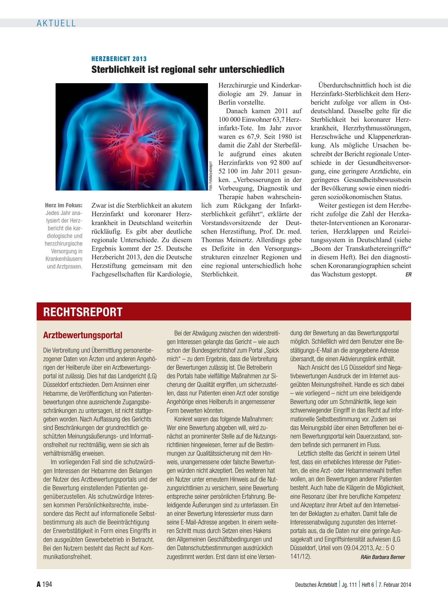 Vorschauseite 1: Arztbewertungsportal – Deutsches Ärzteblatt