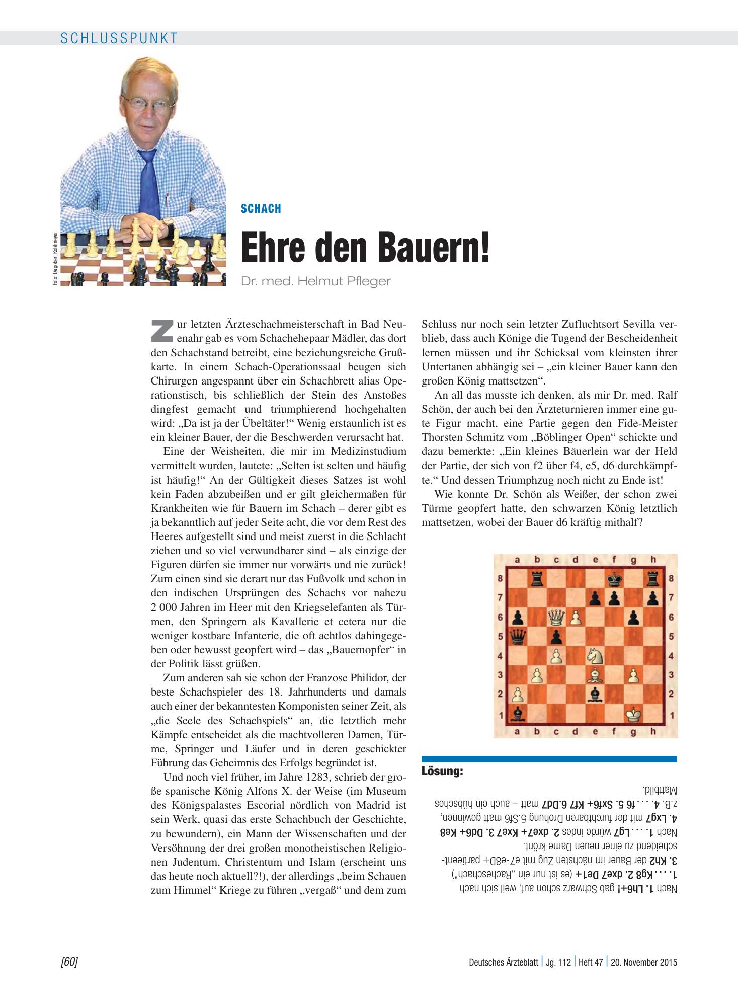 Vorschauseite 1: Schach: Ehre den Bauern! – Deutsches Ärzteblatt