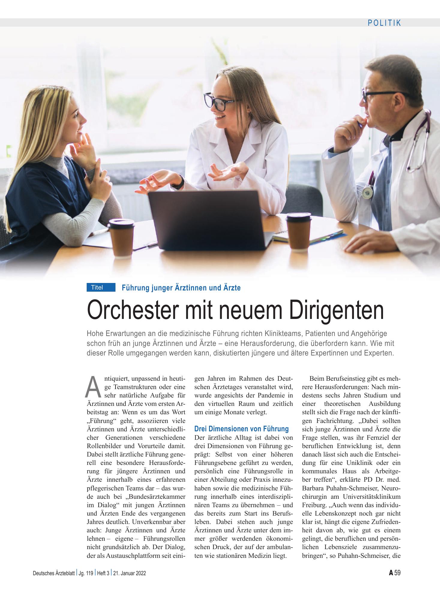Vorschauseite 1: Führung junger Ärztinnen und Ärzte: Orchester mit neuem Dirigenten – Deutsches Ärzteblatt