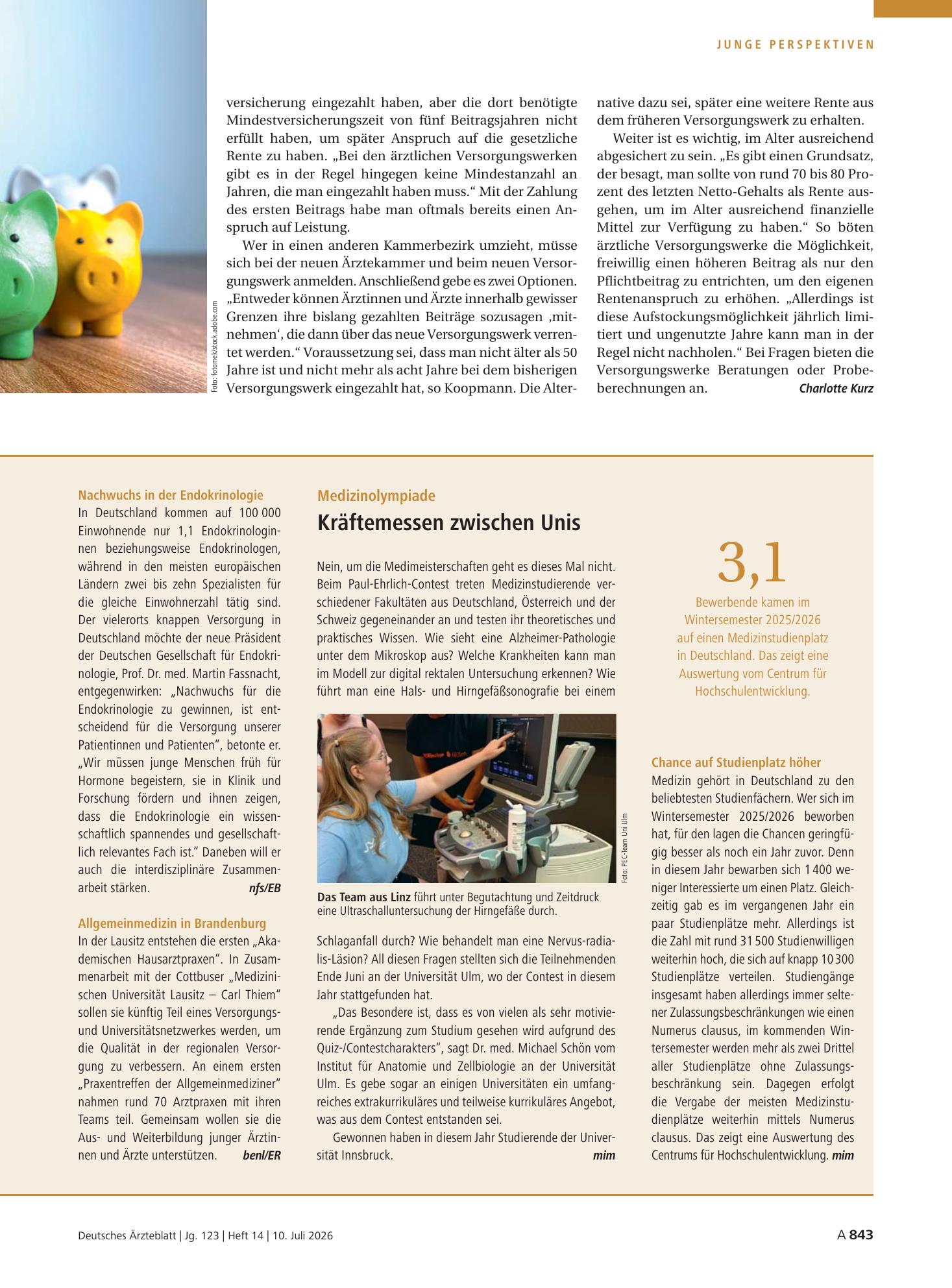 Vorschauseite 1: Chance auf Studienplatz höher – Deutsches Ärzteblatt