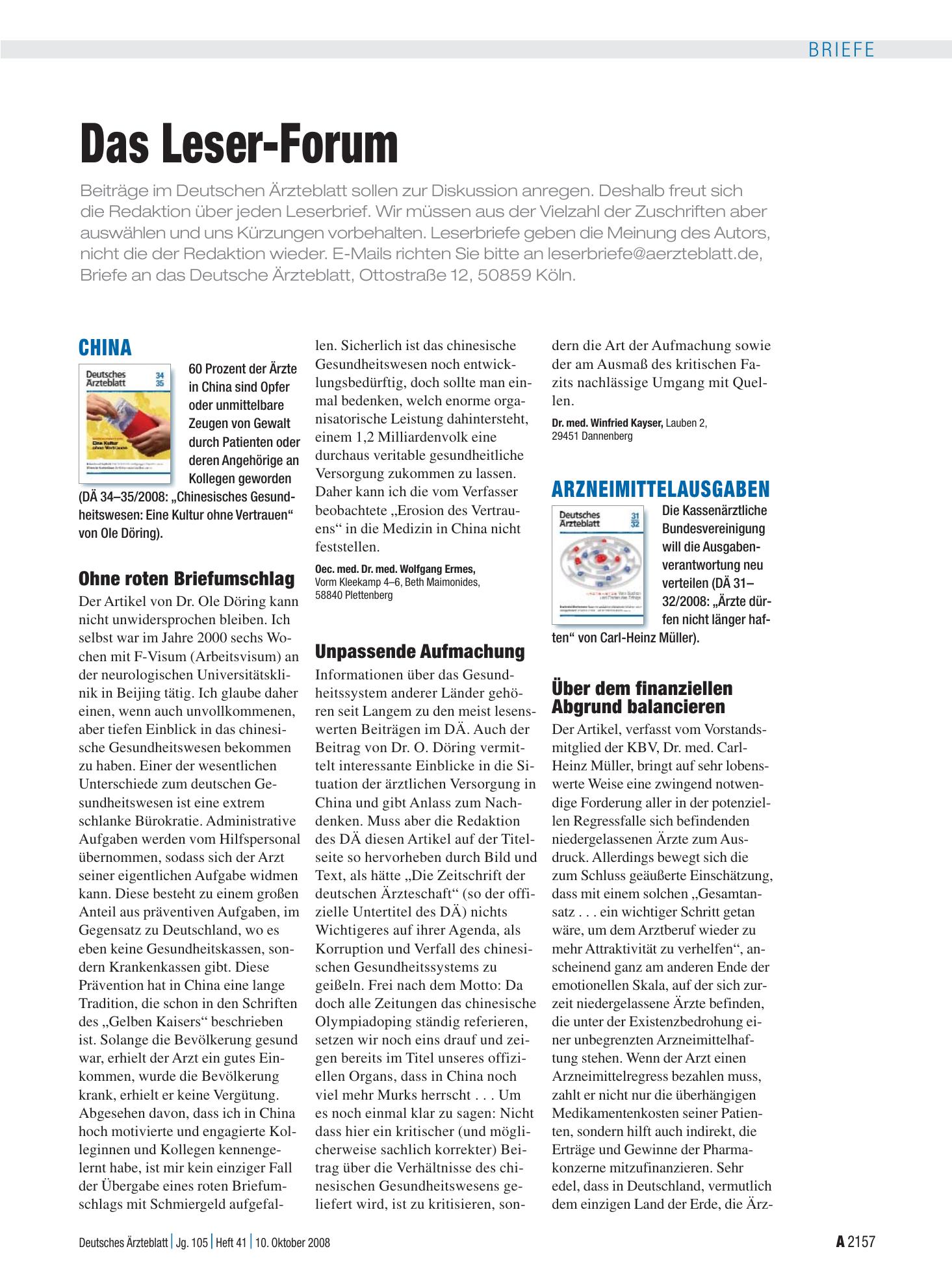 Vorschauseite 1: China: Unpassende Aufmachung – Deutsches Ärzteblatt