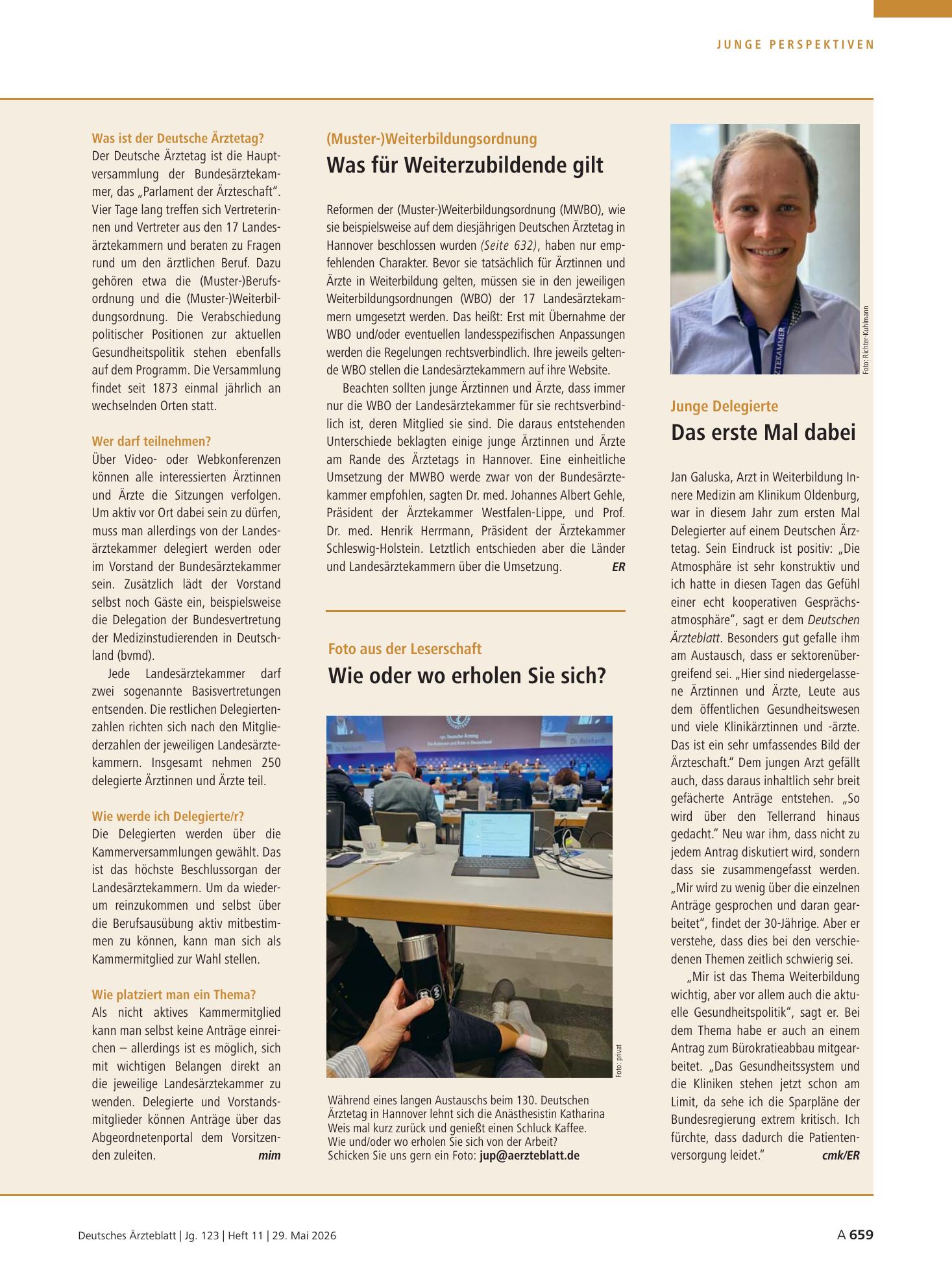 Vorschauseite 1: Junge Delegierte: Das erste Mal dabei – Deutsches Ärzteblatt