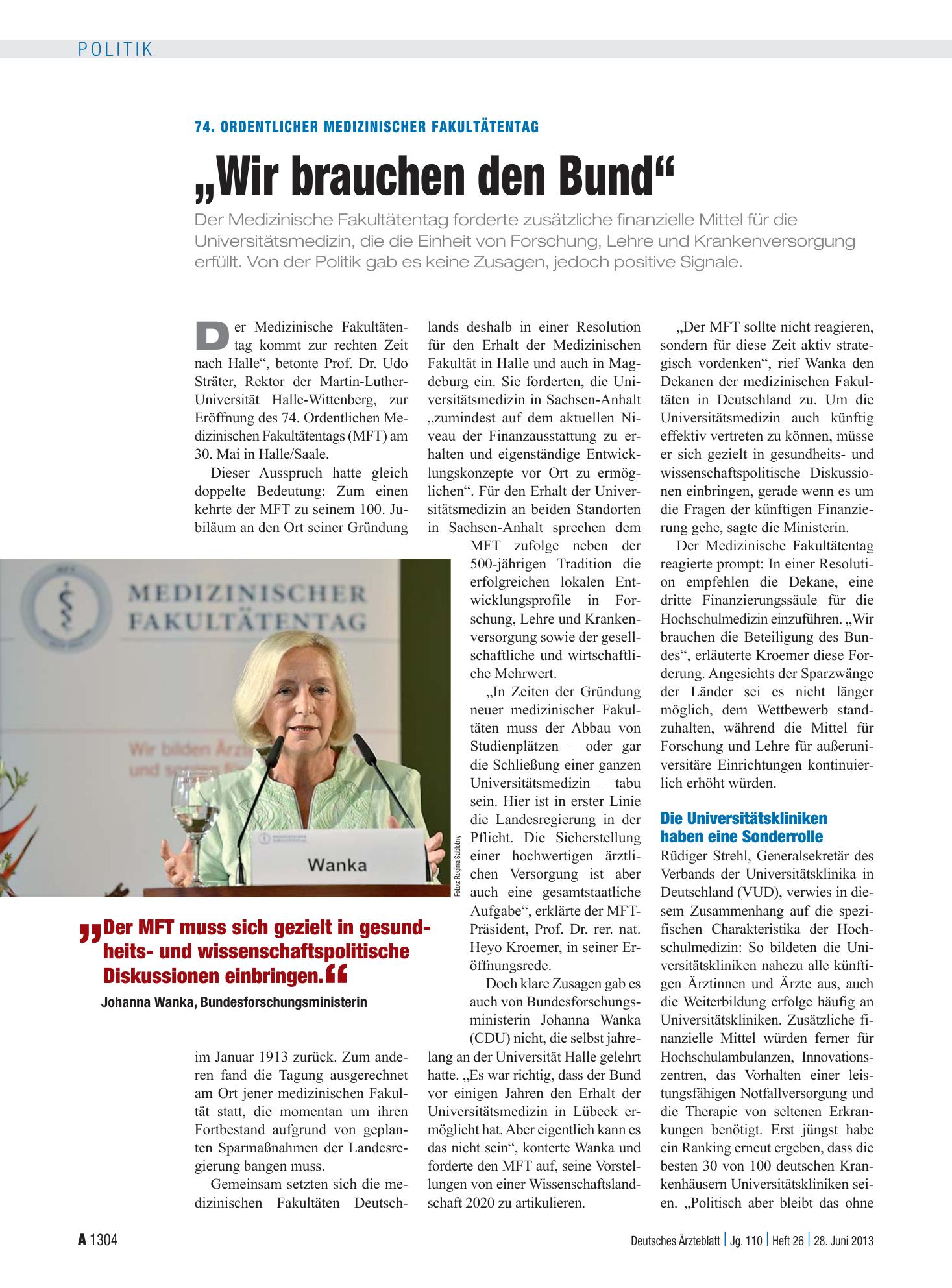 Vorschauseite 1: 74. Ordentlicher Medizinischer Fakultätentag: „Wir brauchen den Bund“ – Deutsches Ärzteblatt