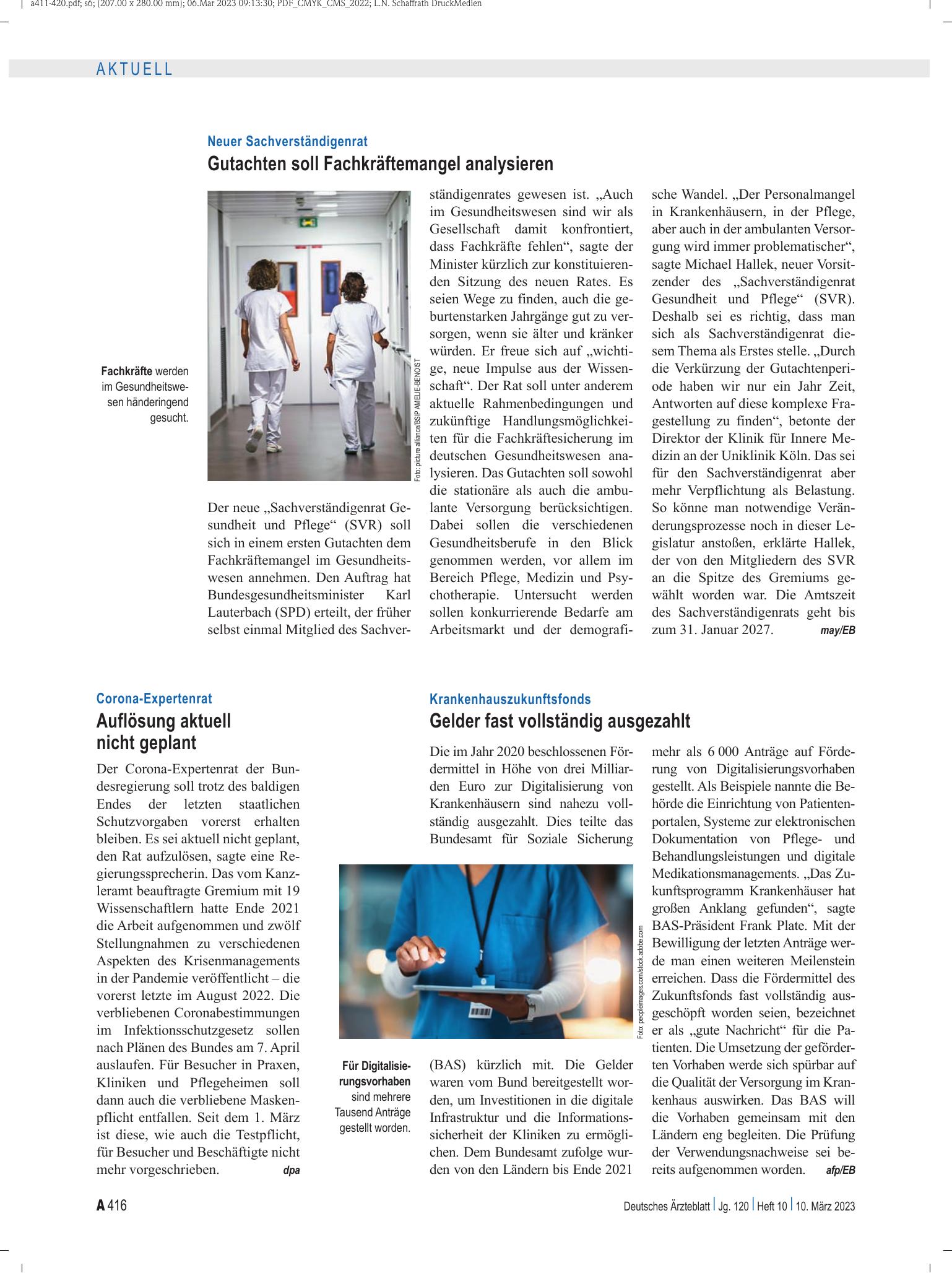 Vorschauseite 1: Krankenhauszukunftsfonds: Gelder fast vollständig ausgezahlt – Deutsches Ärzteblatt
