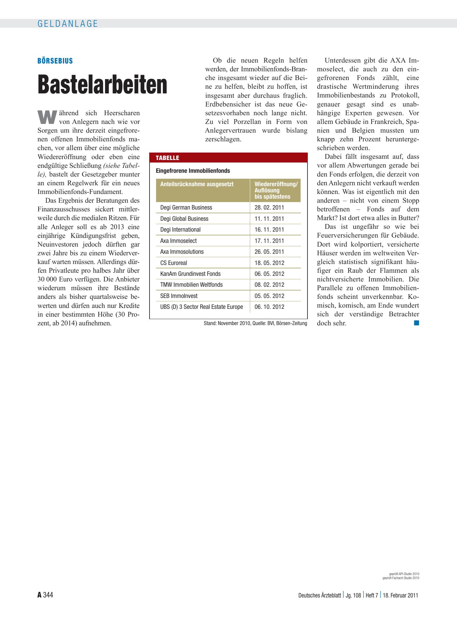 Vorschauseite 1: Börsebius: Bastelarbeiten – Deutsches Ärzteblatt
