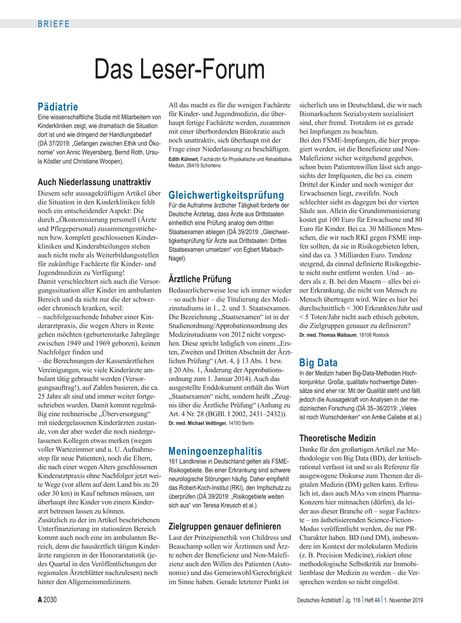 Vorschauseite 1: Big Data: Theoretische Medizin – Deutsches Ärzteblatt
