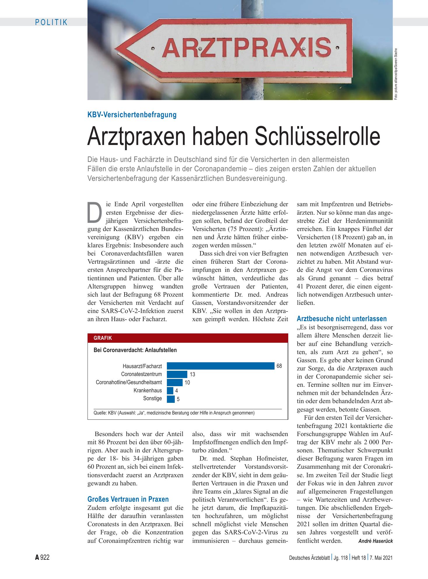 Vorschauseite 1: KBV-Versichertenbefragung: Arztpraxen haben Schlüsselrolle – Deutsches Ärzteblatt