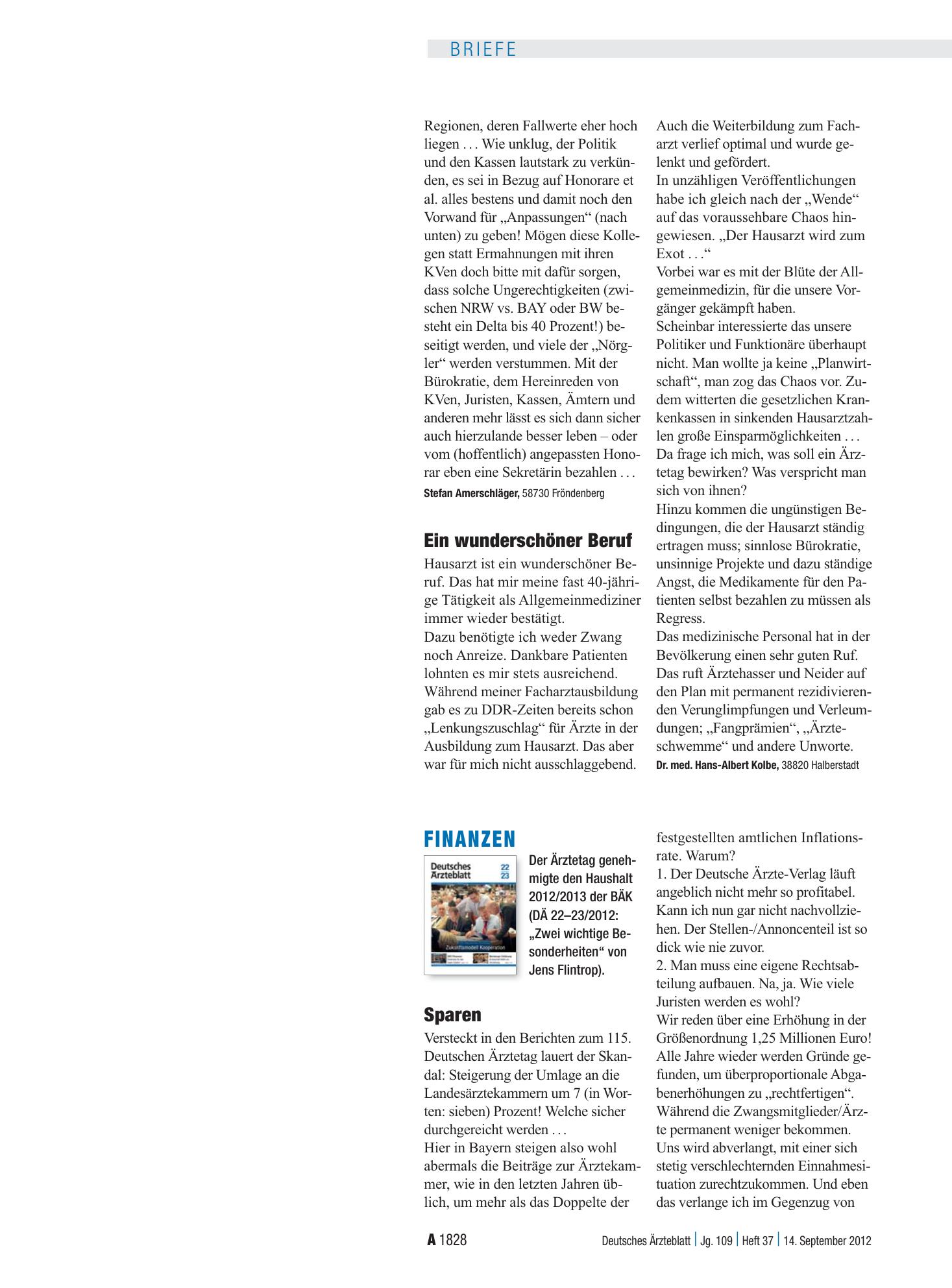Vorschauseite 1: Hausarzt: Ein wunderschöner Beruf – Deutsches Ärzteblatt