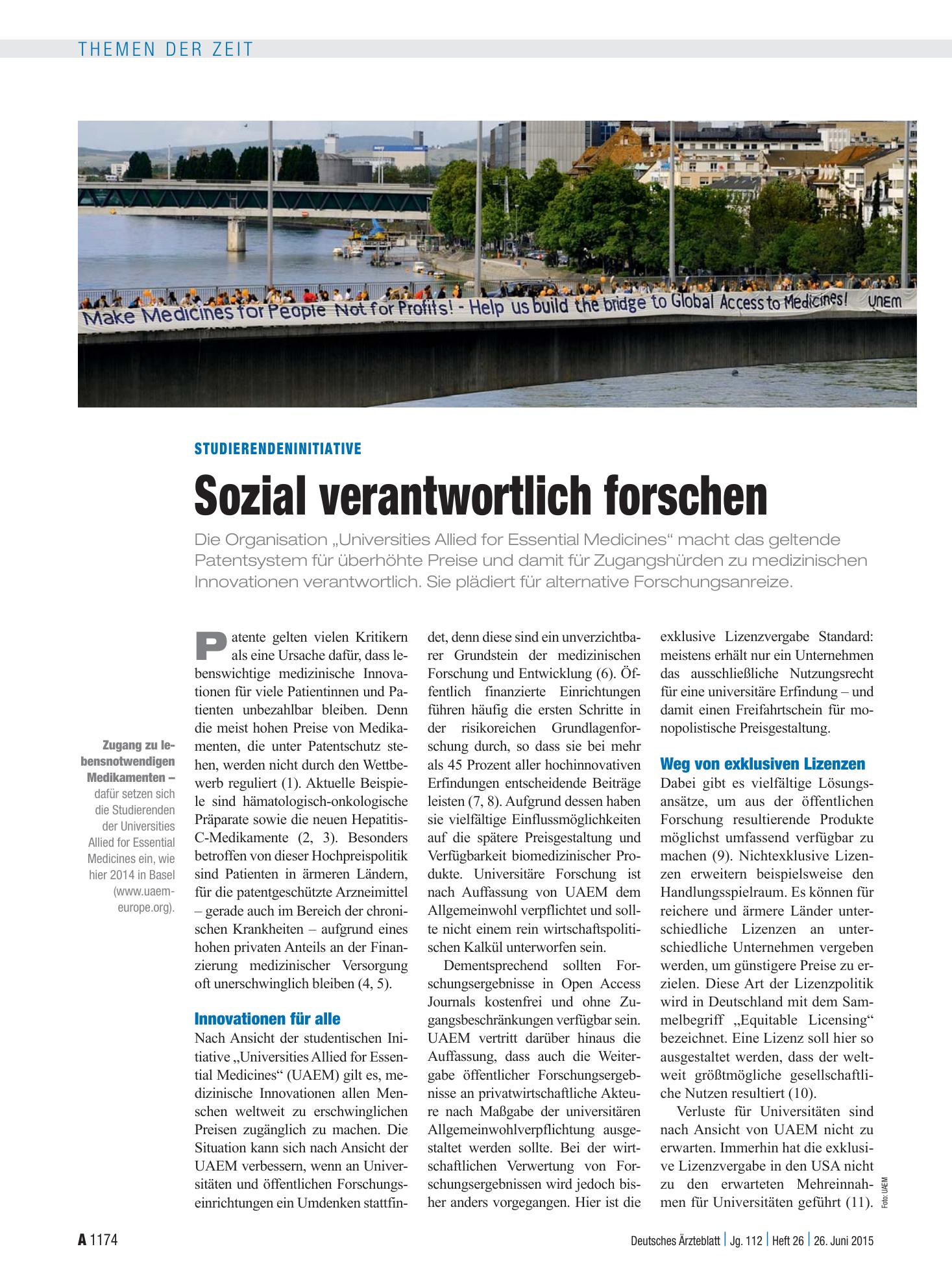 Vorschauseite 1: Studierendeninitiative: Sozial verantwortlich forschen – Deutsches Ärzteblatt