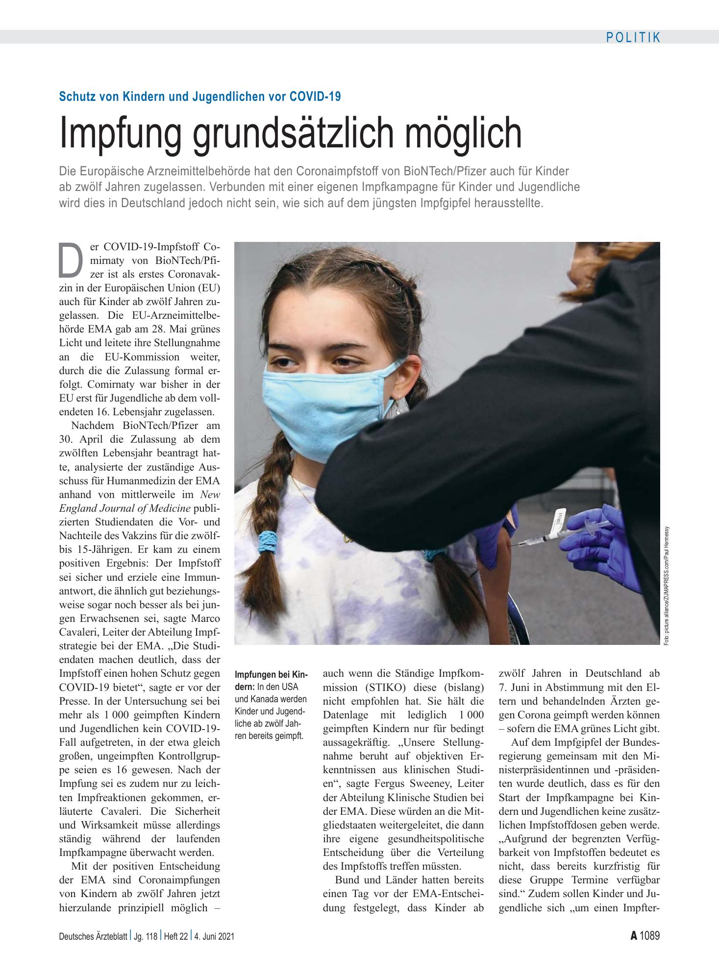 Vorschauseite 1: Schutz von Kindern und Jugendlichen vor COVID-19: Impfung grundsätzlich möglich – Deutsches Ärzteblatt
