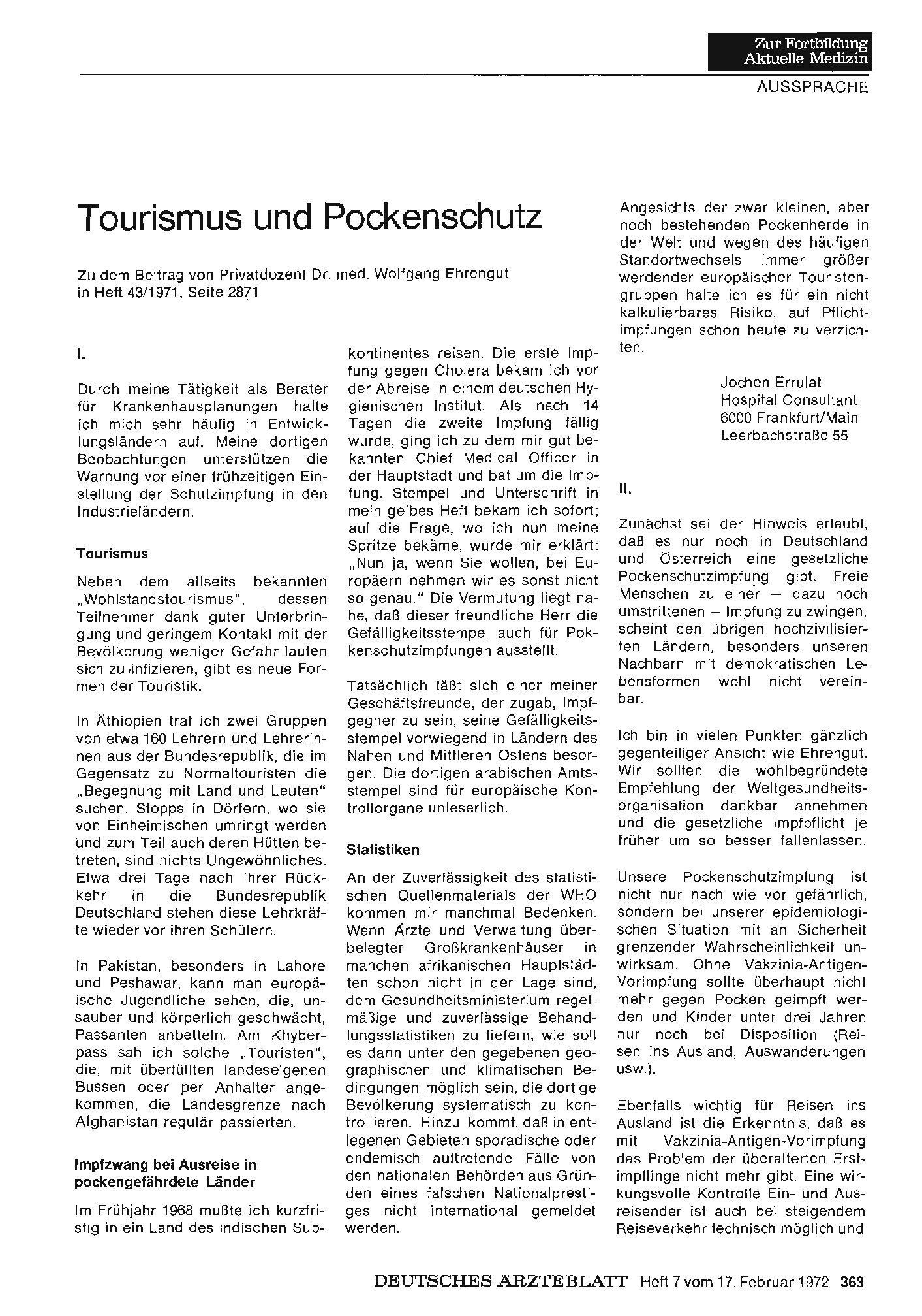 Vorschauseite 1: Tourismus und Pockenschutz : II.