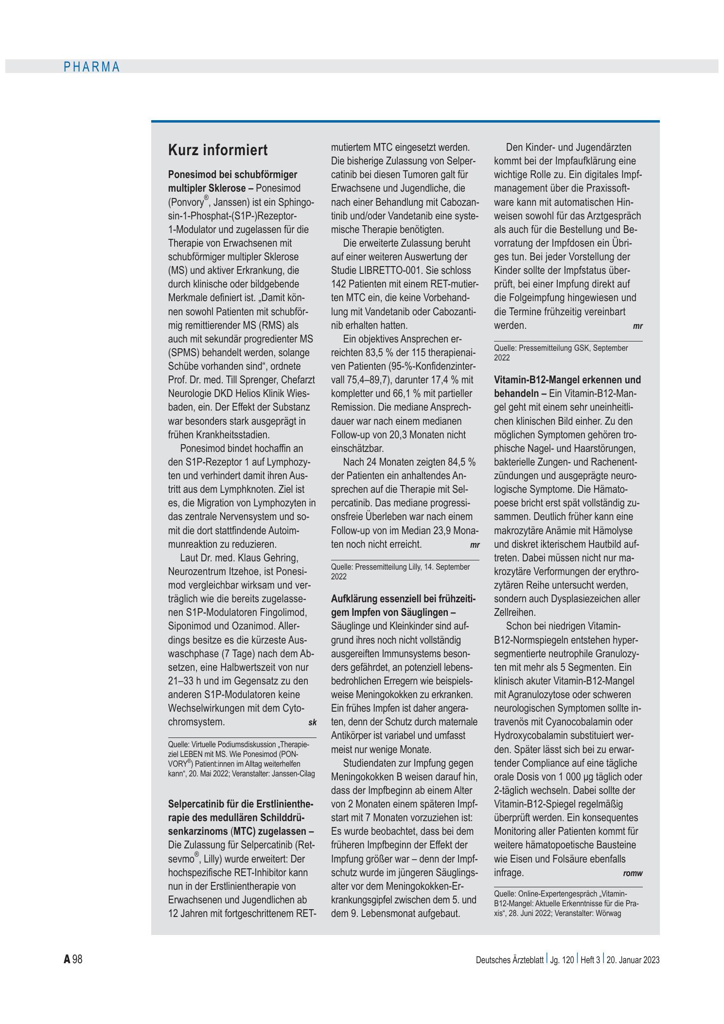 Vorschauseite 1: Kurz informiert – Deutsches Ärzteblatt