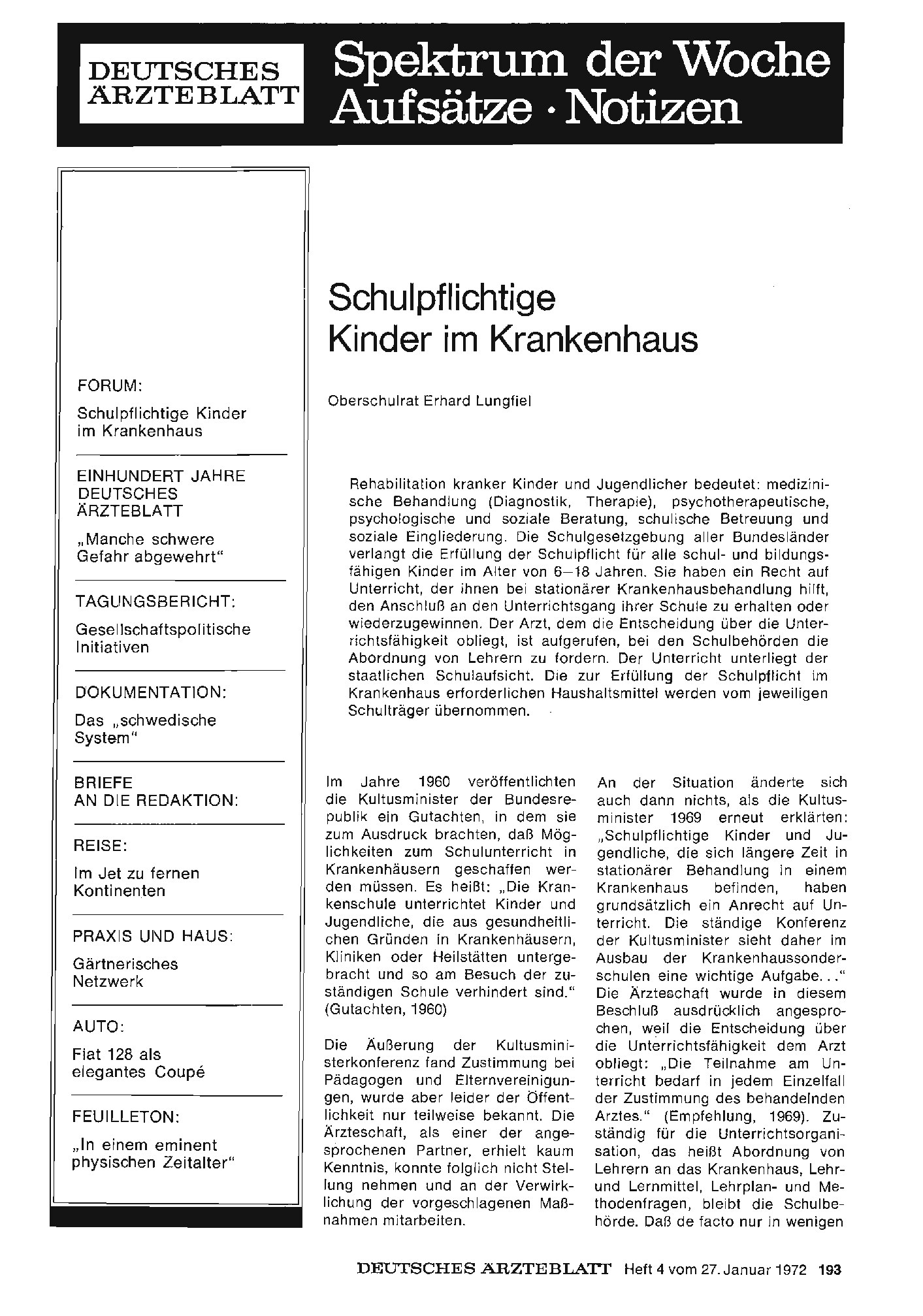 Vorschauseite 1: Schulpflichtige Kinder im Krankenhaus