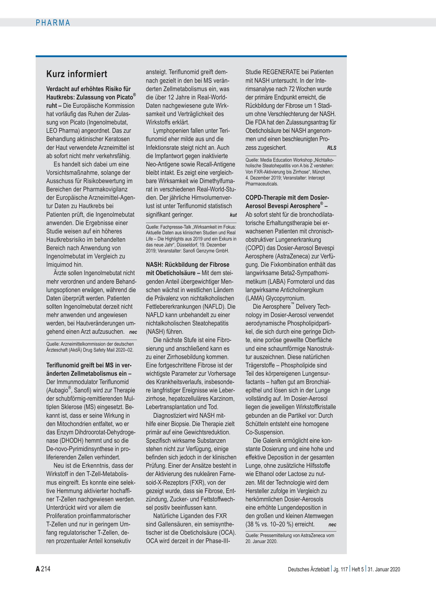 Vorschauseite 1: Kurz informiert – Deutsches Ärzteblatt