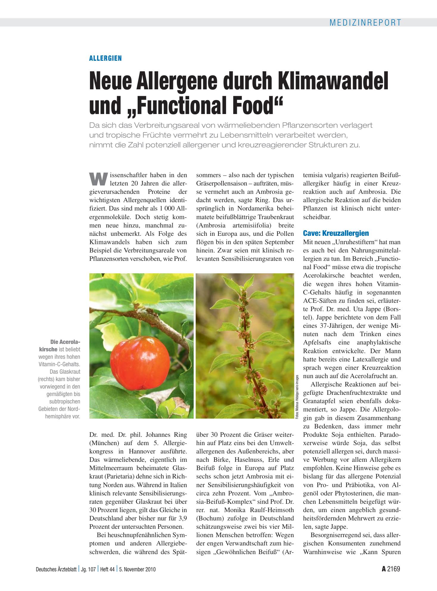 Vorschauseite 1: Allergien: Neue Allergene durch Klimawandel und „Functional Food“ – Deutsches Ärzteblatt