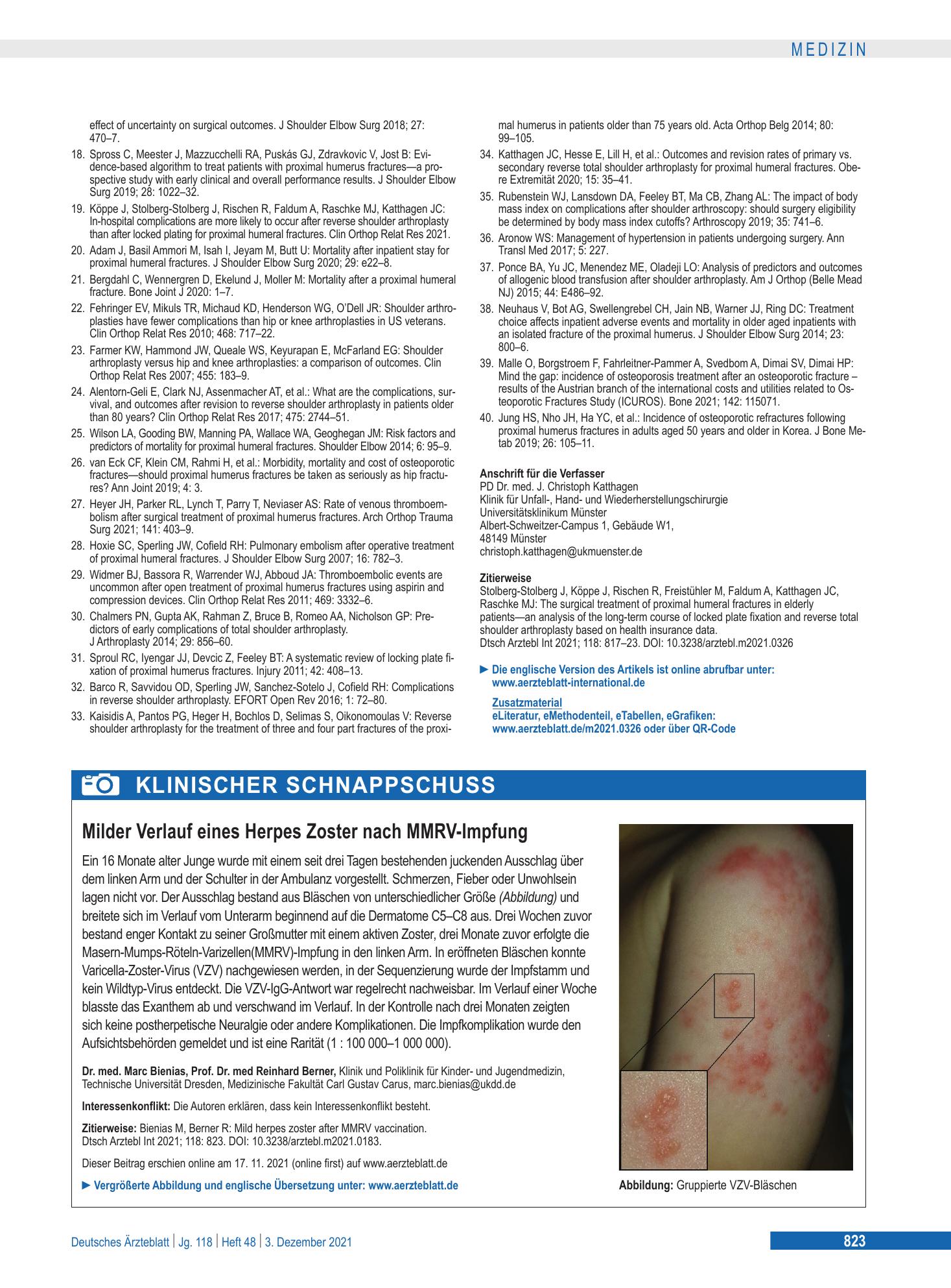 Vorschauseite 1: Milder Verlauf eines Herpes Zoster nach MMRV-Impfung – Deutsches Ärzteblatt