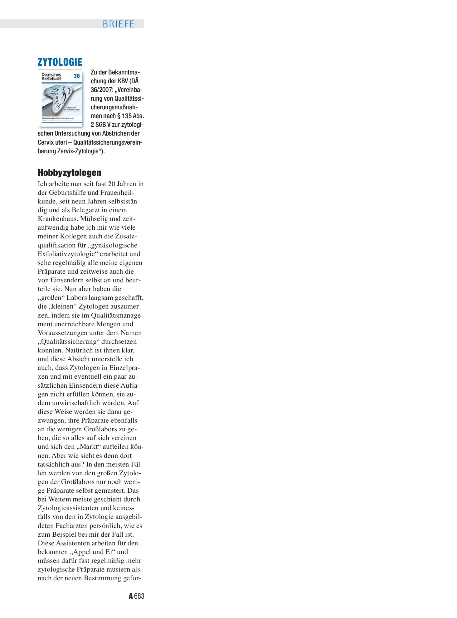 Vorschauseite 1: Zytologie: Hobbyzytologen – Deutsches Ärzteblatt
