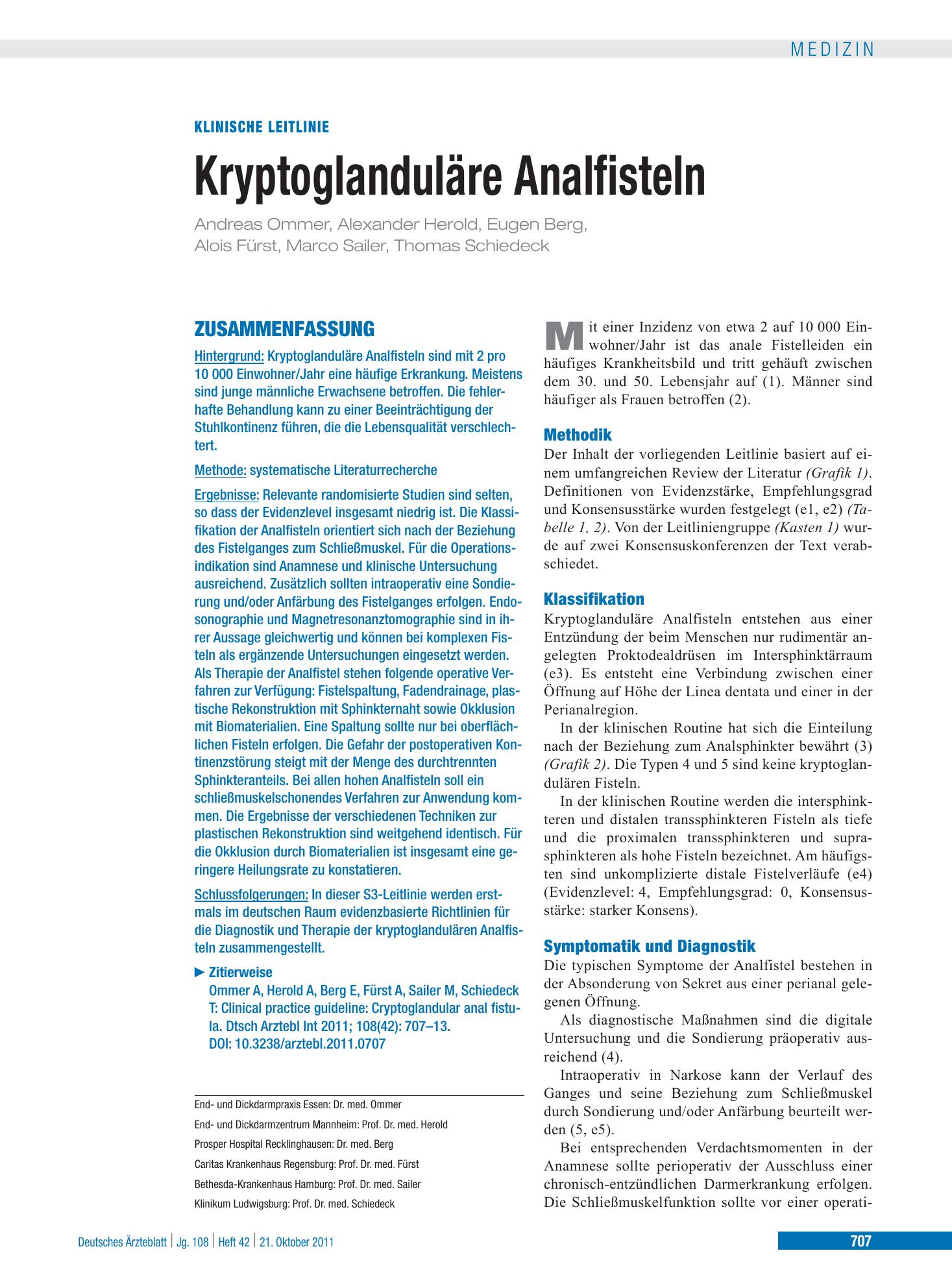 Vorschauseite 1: Kryptoglanduläre Analfisteln – Deutsches Ärzteblatt