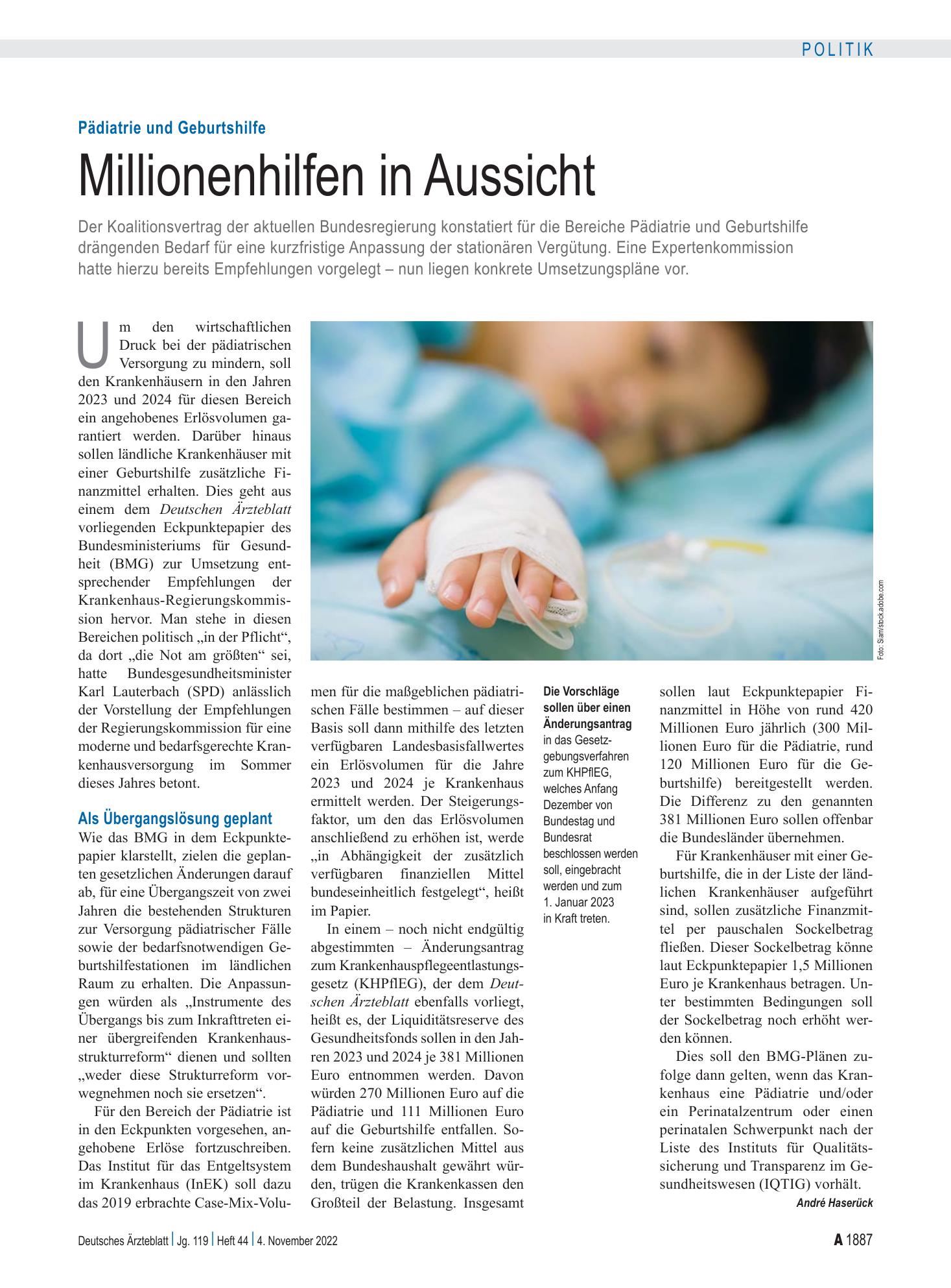 Vorschauseite 1: Pädiatrie und Geburtshilfe: Millionenhilfen in Aussicht – Deutsches Ärzteblatt