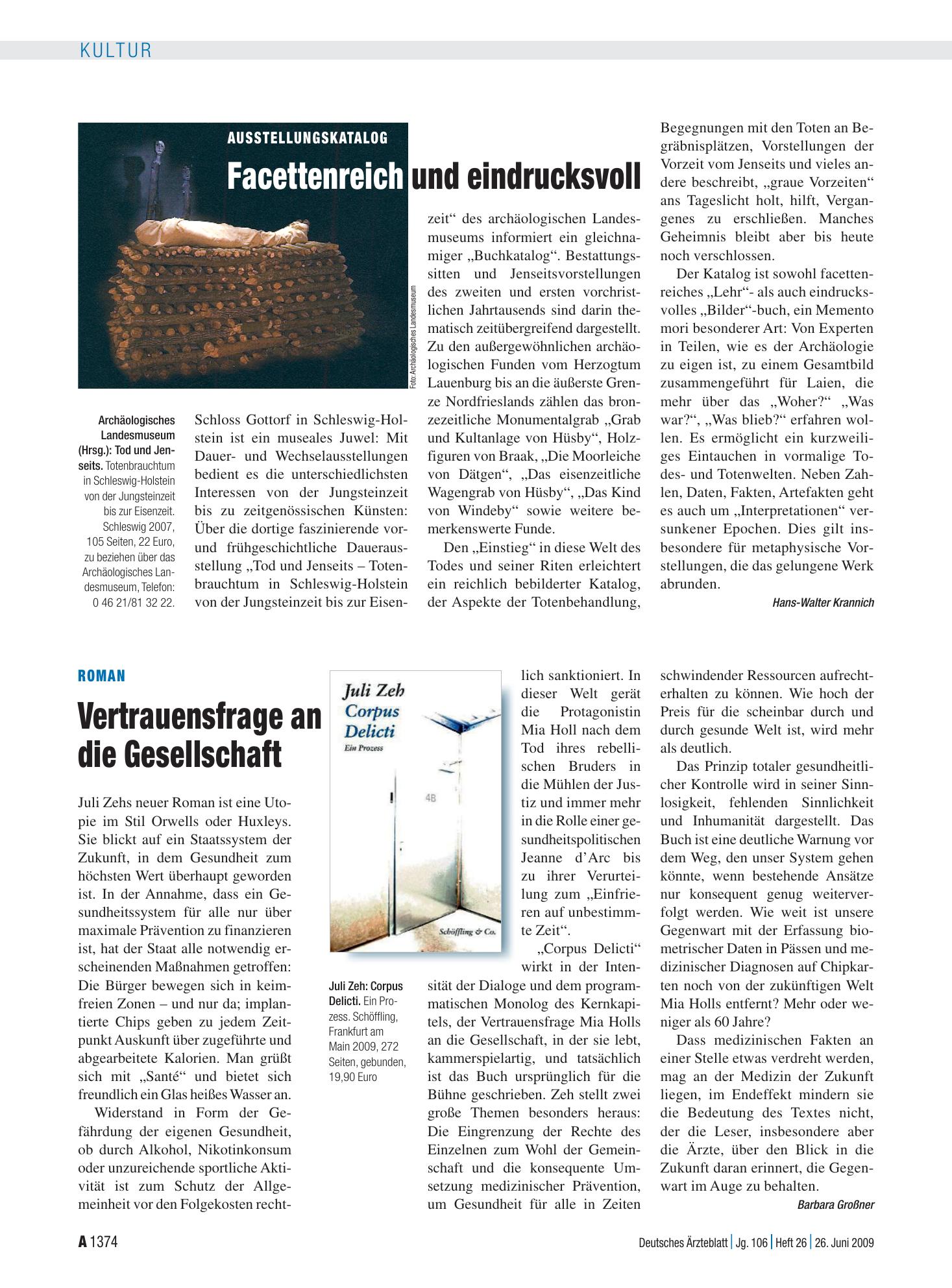 Vorschauseite 1: Roman: Vertrauensfrage an die Gesellschaft – Deutsches Ärzteblatt