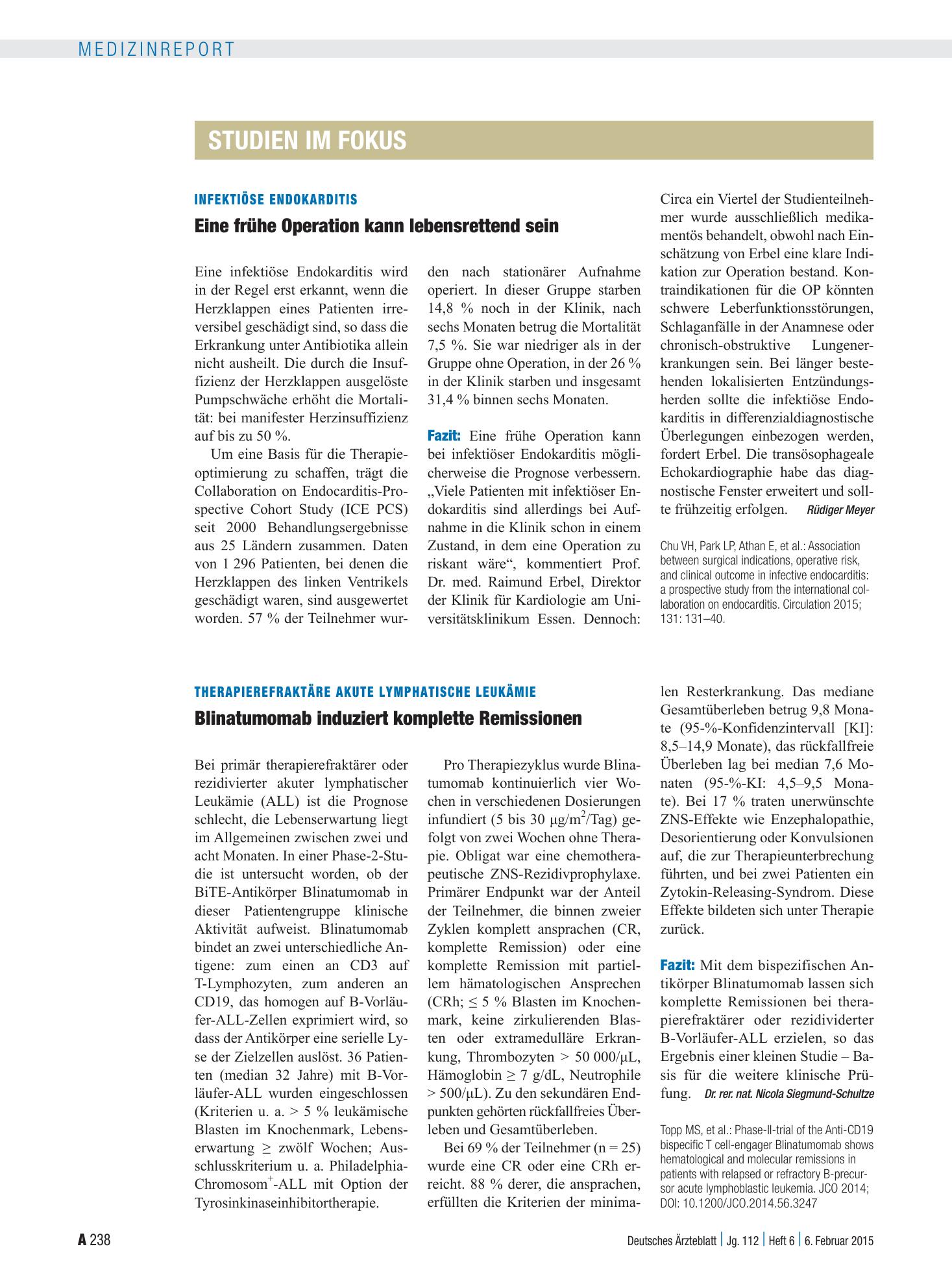 Vorschauseite 1: Infektiöse Endokarditis: Eine frühe Operation kann lebensrettend sein – Deutsches Ärzteblatt