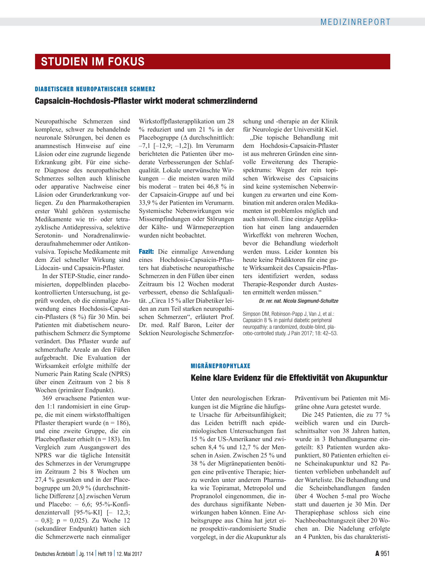 Vorschauseite 1: Migräneprophylaxe: Keine klare Evidenz für die Effektivität von Akupunktur – Deutsches Ärzteblatt