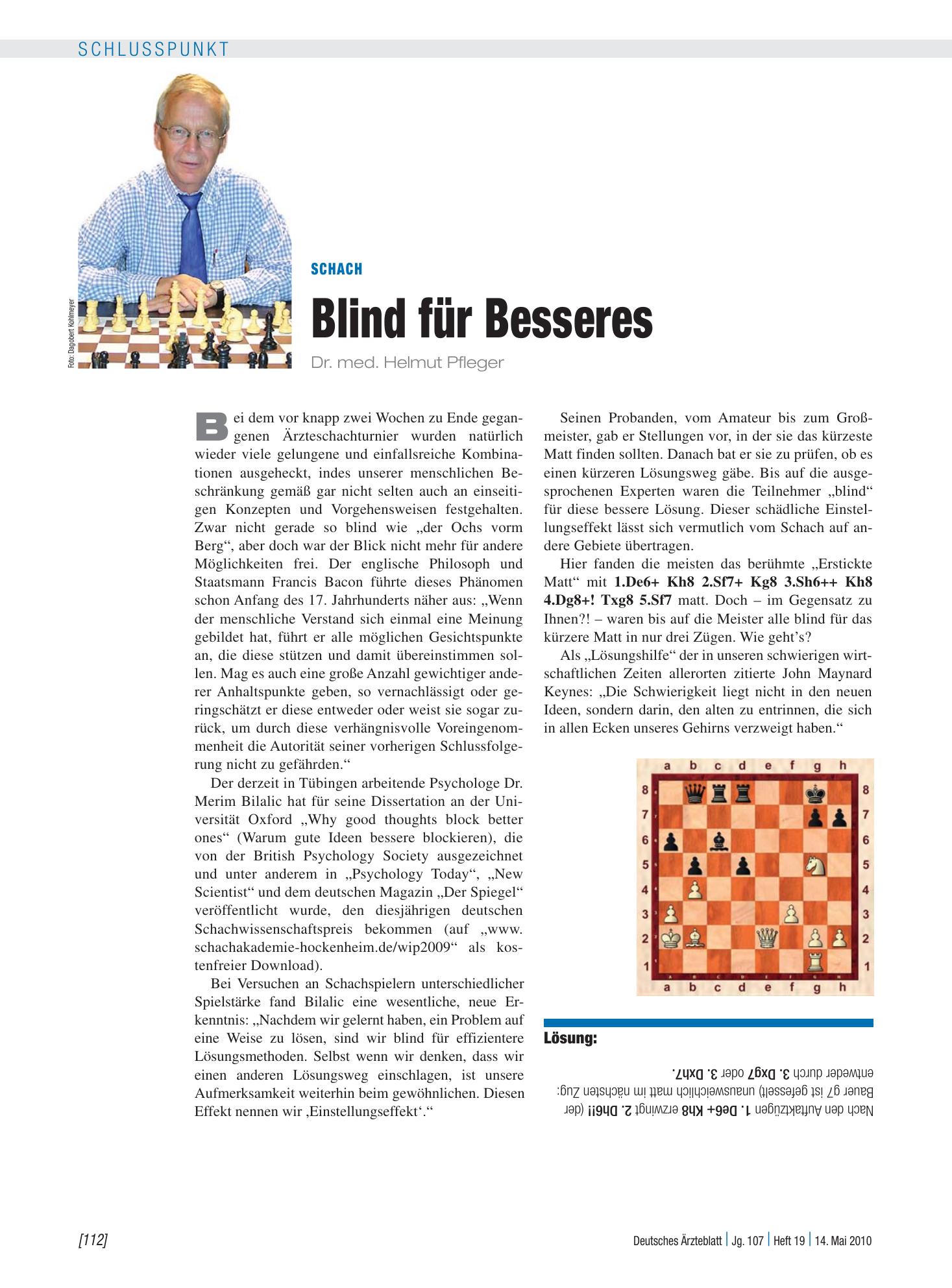 Vorschauseite 1: Schach: Blind für Besseres – Deutsches Ärzteblatt