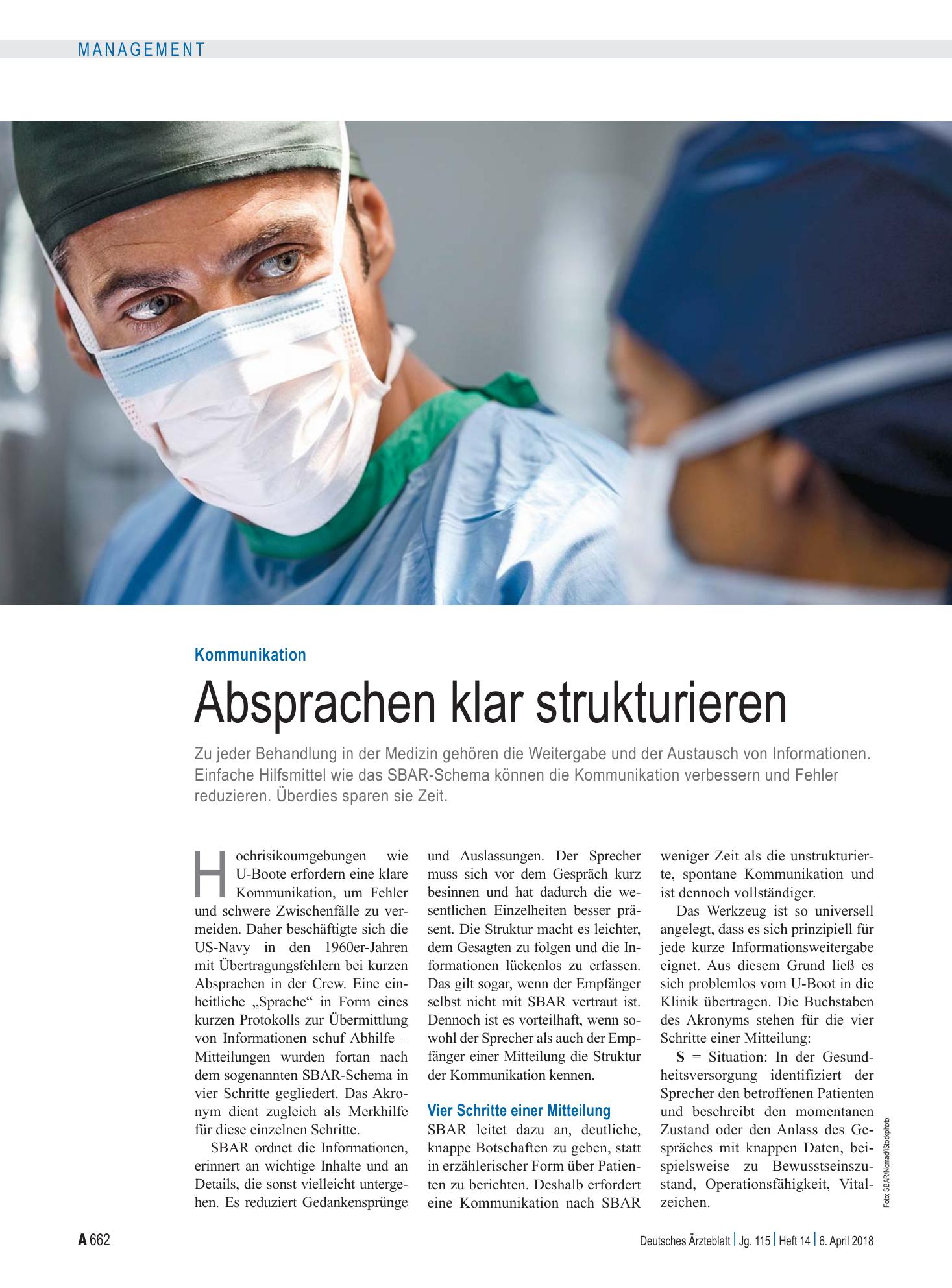 Vorschauseite 1: Kommunikation: Absprachen klar strukturieren – Deutsches Ärzteblatt