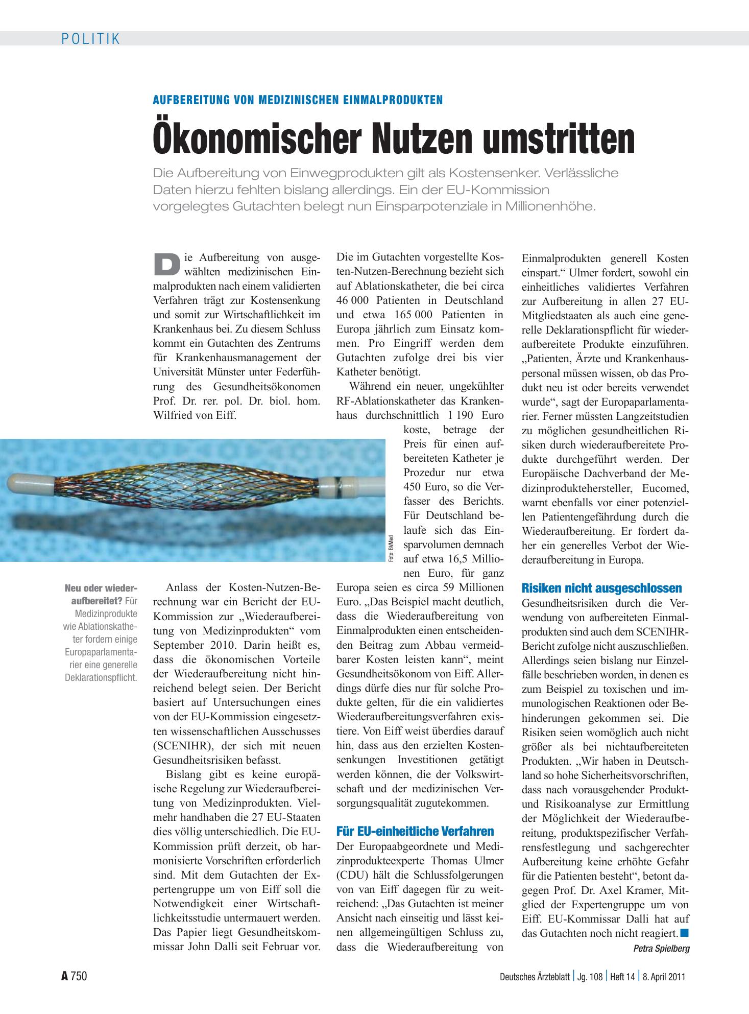 Vorschauseite 1: Aufbereitung von medizinischen Einmalprodukten: Ökonomischer Nutzen umstritten – Deutsches Ärzteblatt