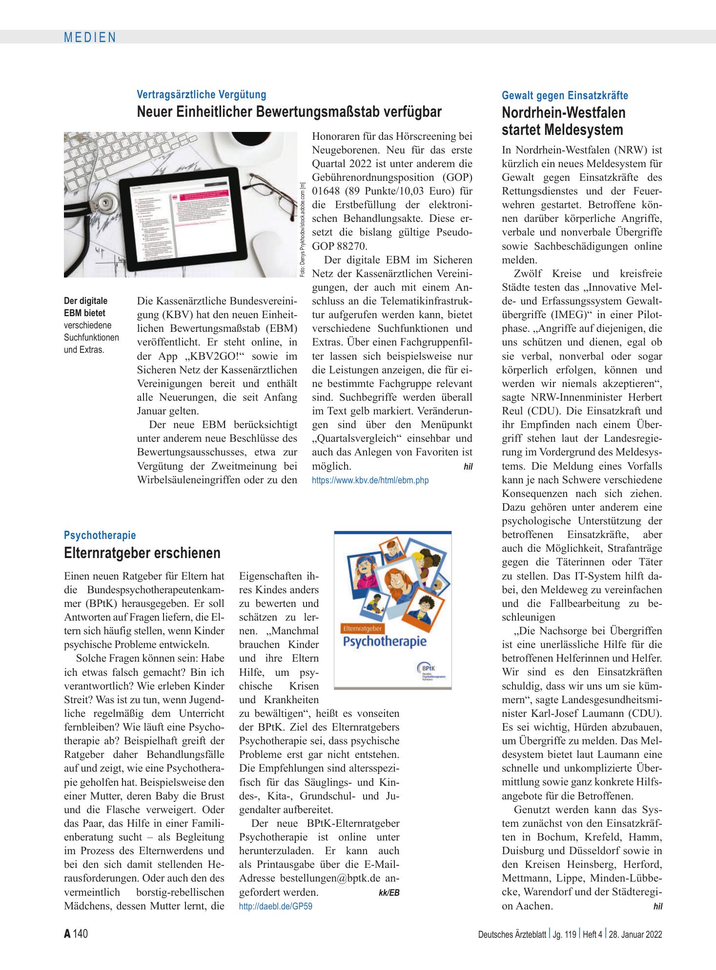 Vorschauseite 1: Psychotherapie: Elternratgeber erschienen – Deutsches Ärzteblatt