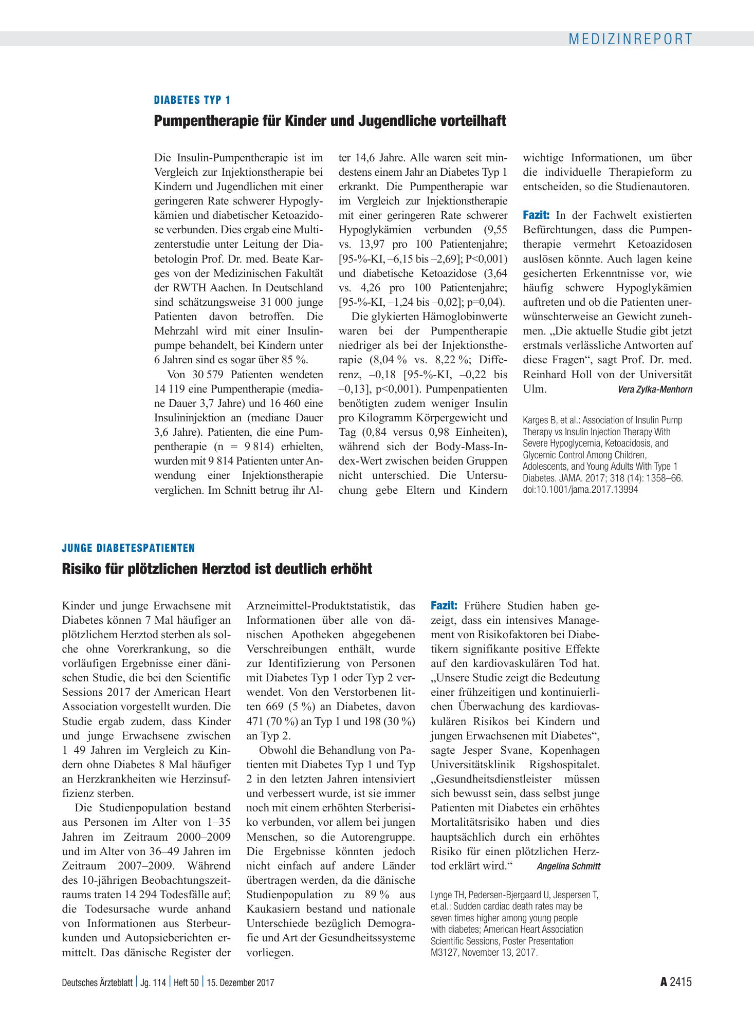 Vorschauseite 1: Junge Diabetespatienten: Risiko für plötzlichen Herztod ist deutlich erhöht – Deutsches Ärzteblatt