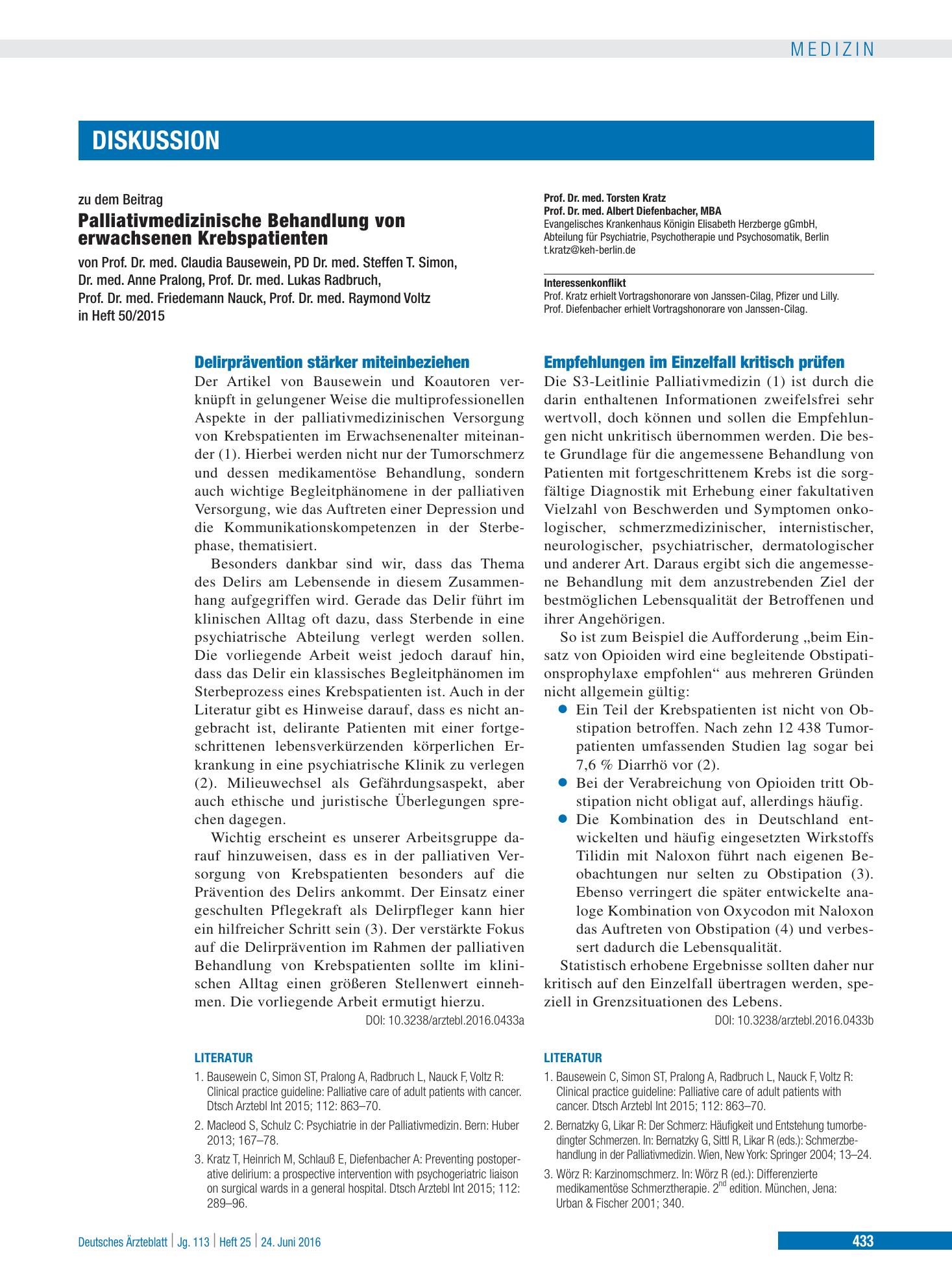 Vorschauseite 1: Delirprävention stärker miteinbeziehen – Deutsches Ärzteblatt
