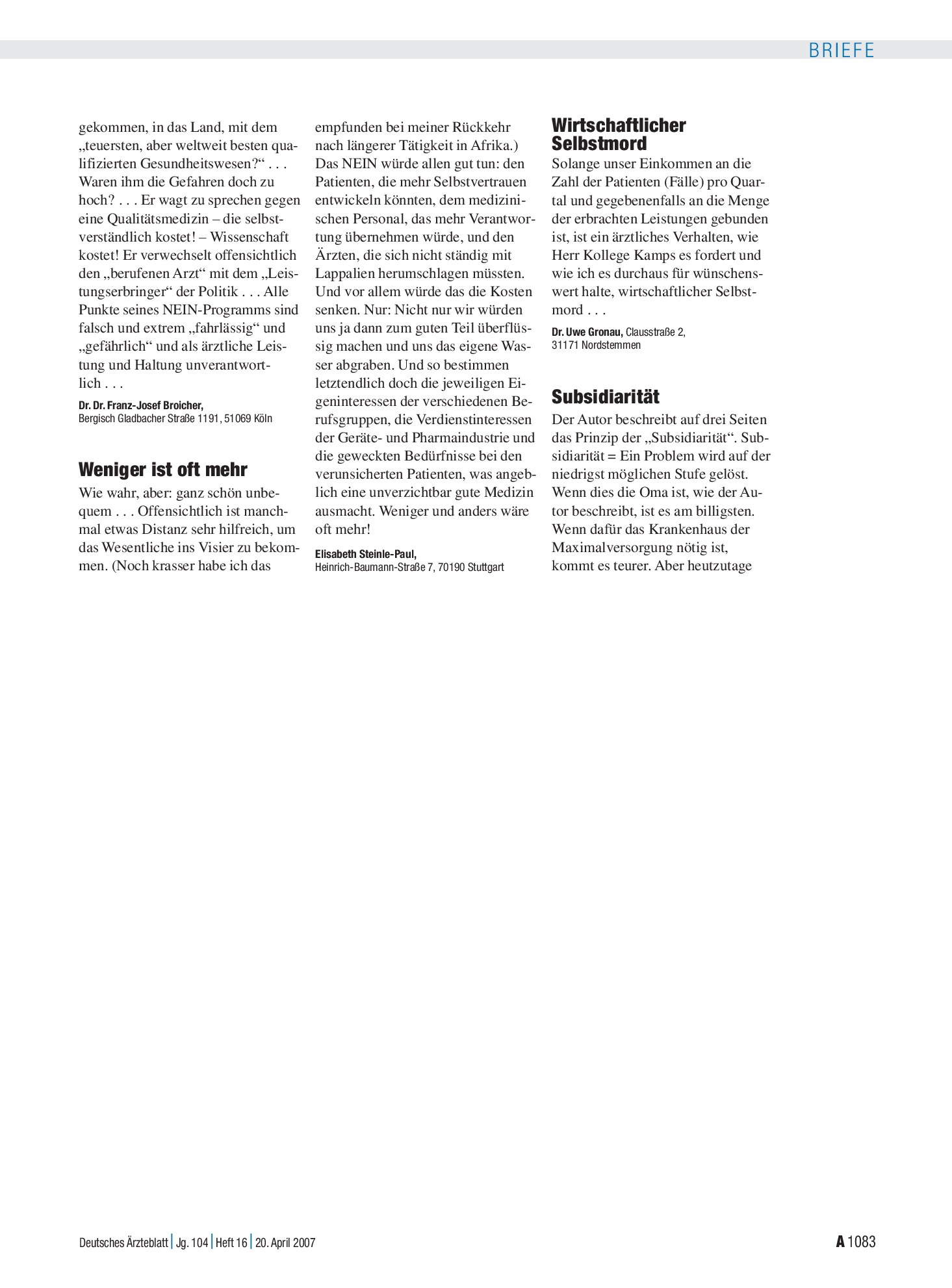 Vorschauseite 1: Gesundheitssystem: Subsidiarität – Deutsches Ärzteblatt