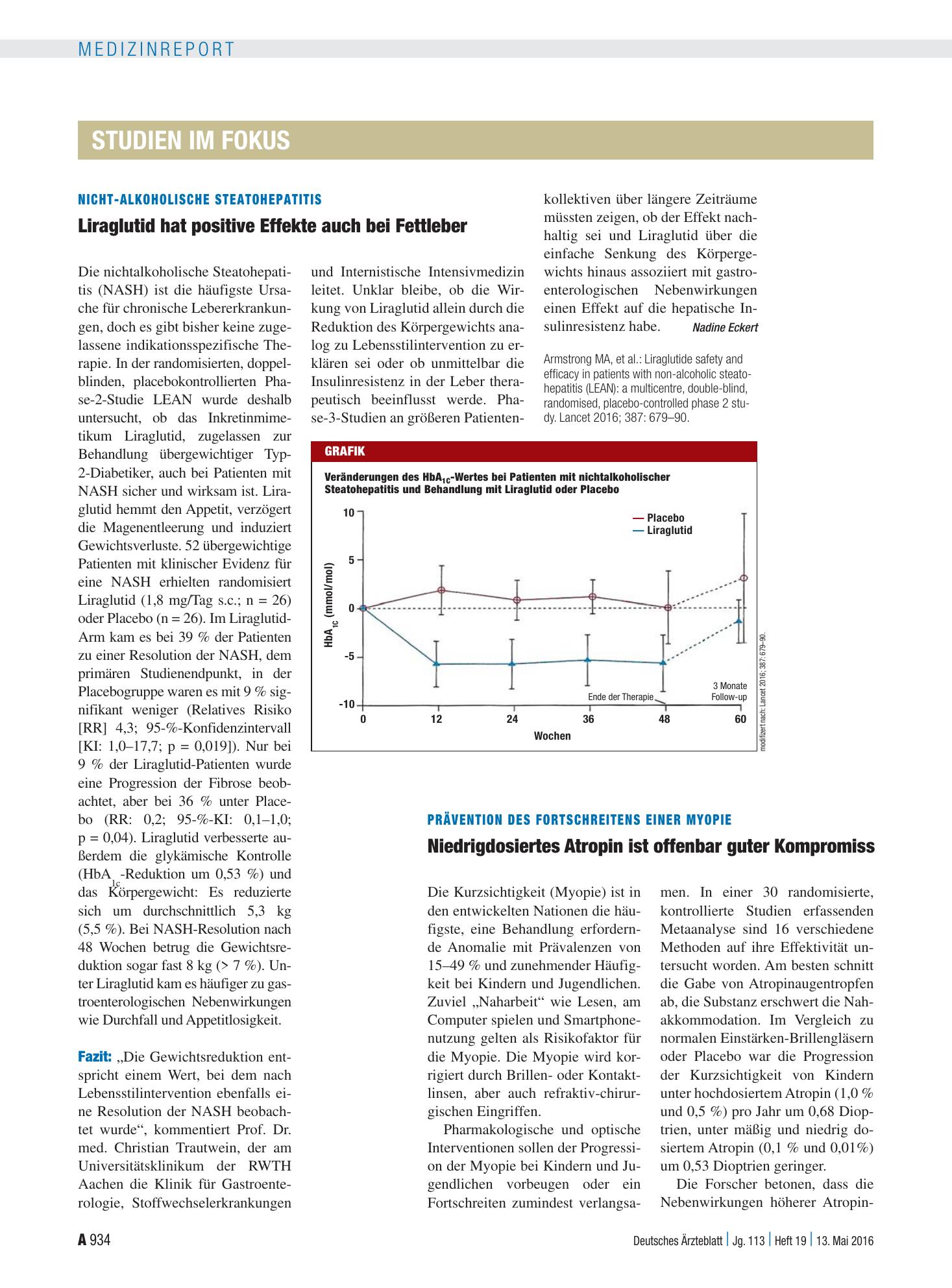 Vorschauseite 1: Nicht-alkoholische Steatohepatitis: Liraglutid hat positive Effekte auch bei Fettleber – Deutsches Ärzteblatt