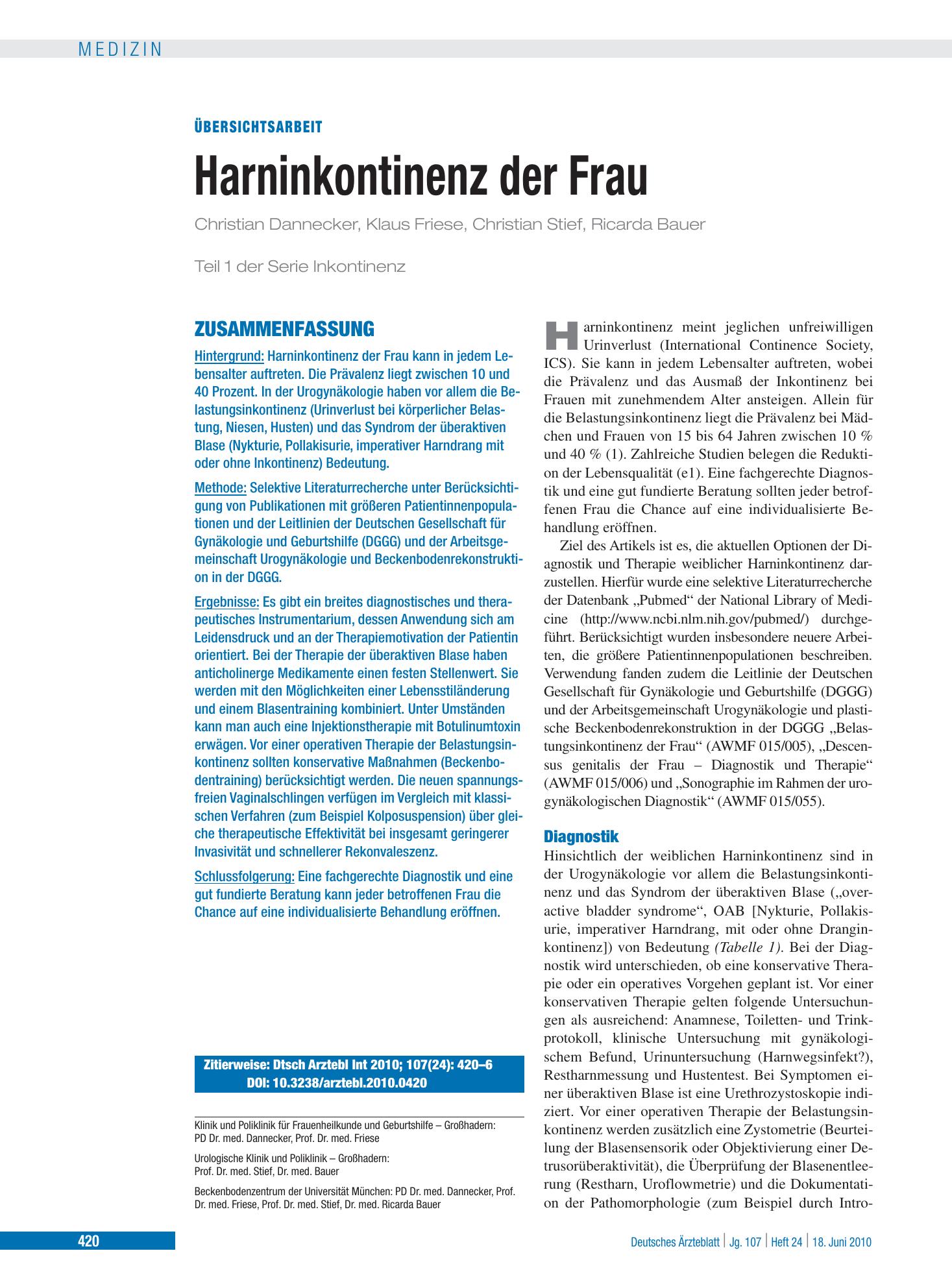 Vorschauseite 1: Inkontinenz – Deutsches Ärzteblatt
